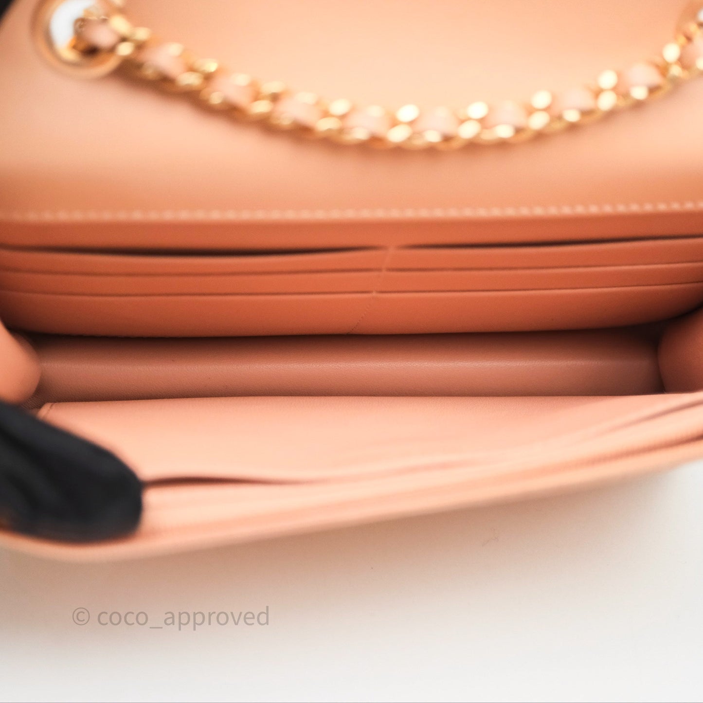 Chanel Quilted Frame Wallet On Chain WOC Beige Lambskin Rose Gold Hardware