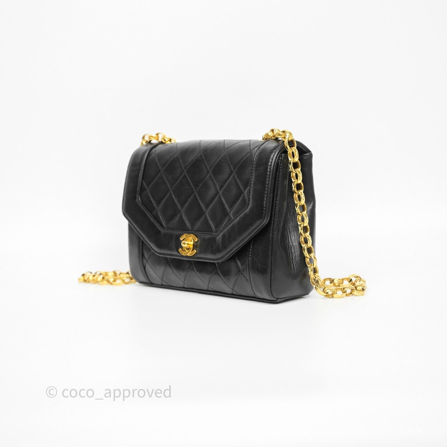 Chanel Vintage Small Diana Flap Black Lambskin 24K Gold Hardware