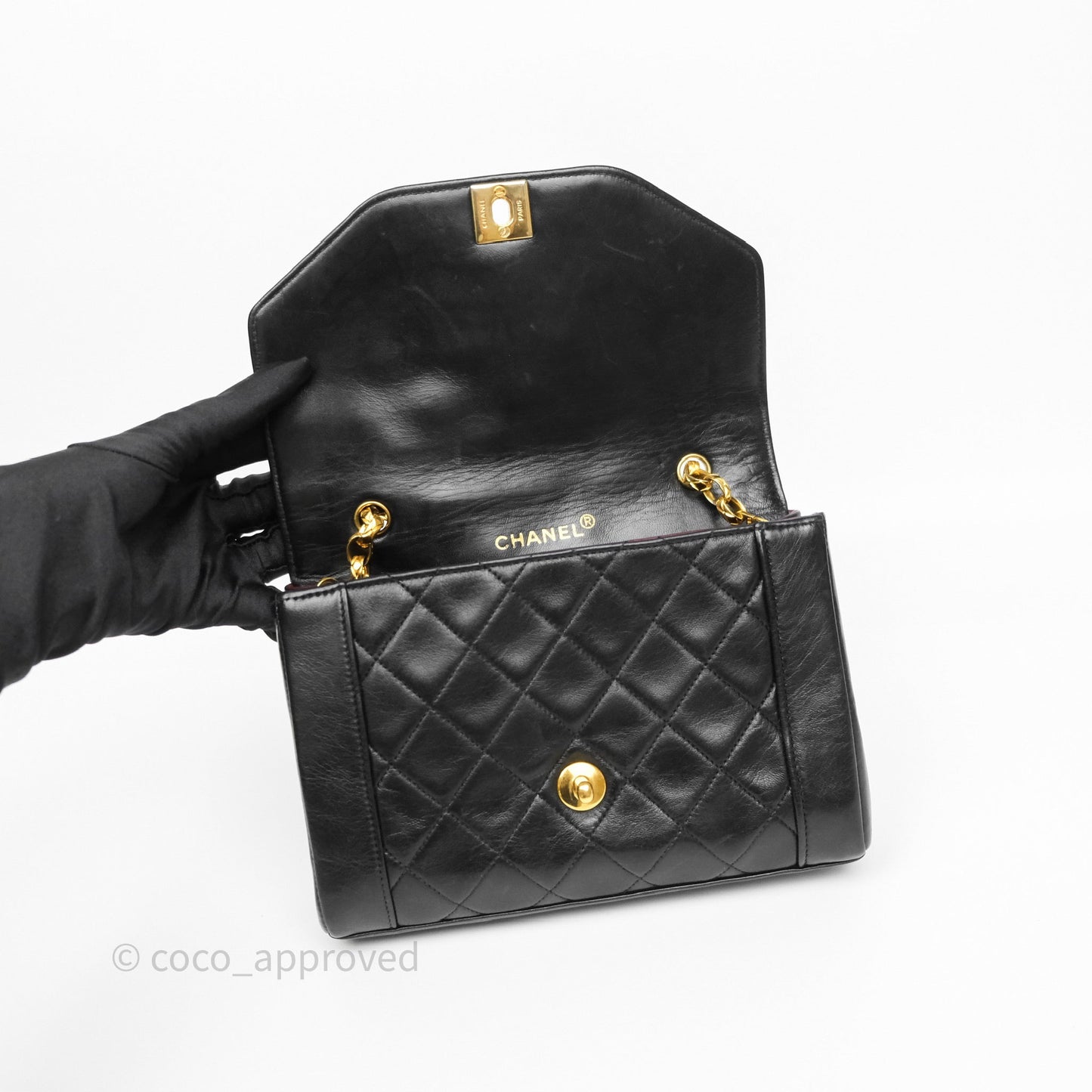 Chanel Vintage Small Diana Flap Black Lambskin 24K Gold Hardware