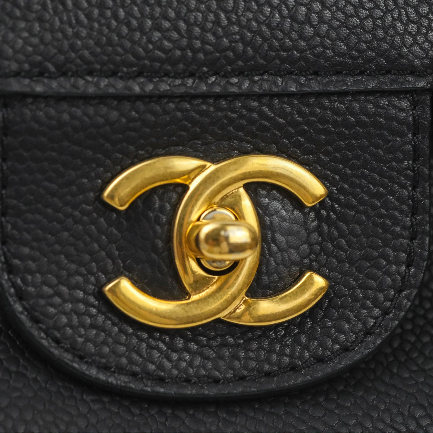 Chanel Pure Jumbo Double Flap Black Caviar Aged Gold Hardware
