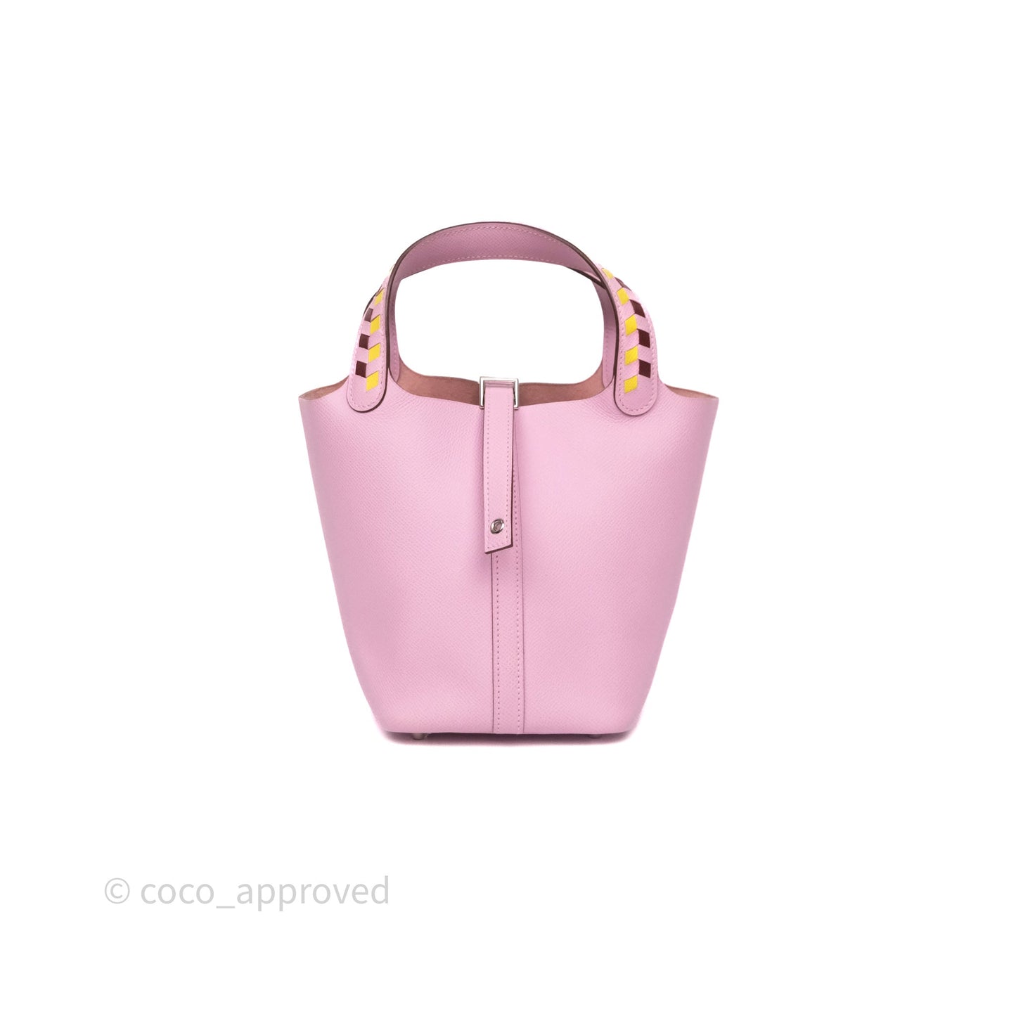 Hermès Tressage De Cuir Picotin Lock 18 Mauve Sylvestre X9/ Jaune de Naples 9O/Rouge H 55 Epsom Palladium Hardware