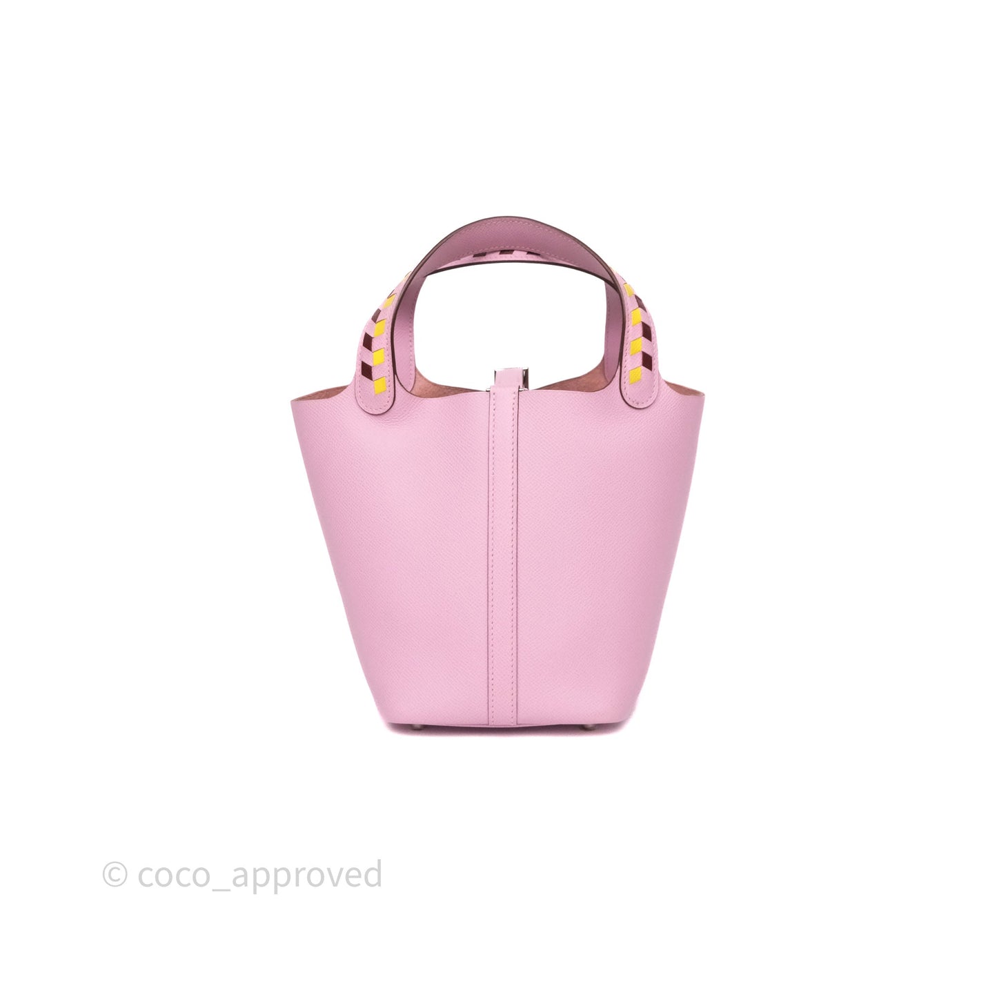 Hermès Tressage De Cuir Picotin Lock 18 Mauve Sylvestre X9/ Jaune de Naples 9O/Rouge H 55 Epsom Palladium Hardware