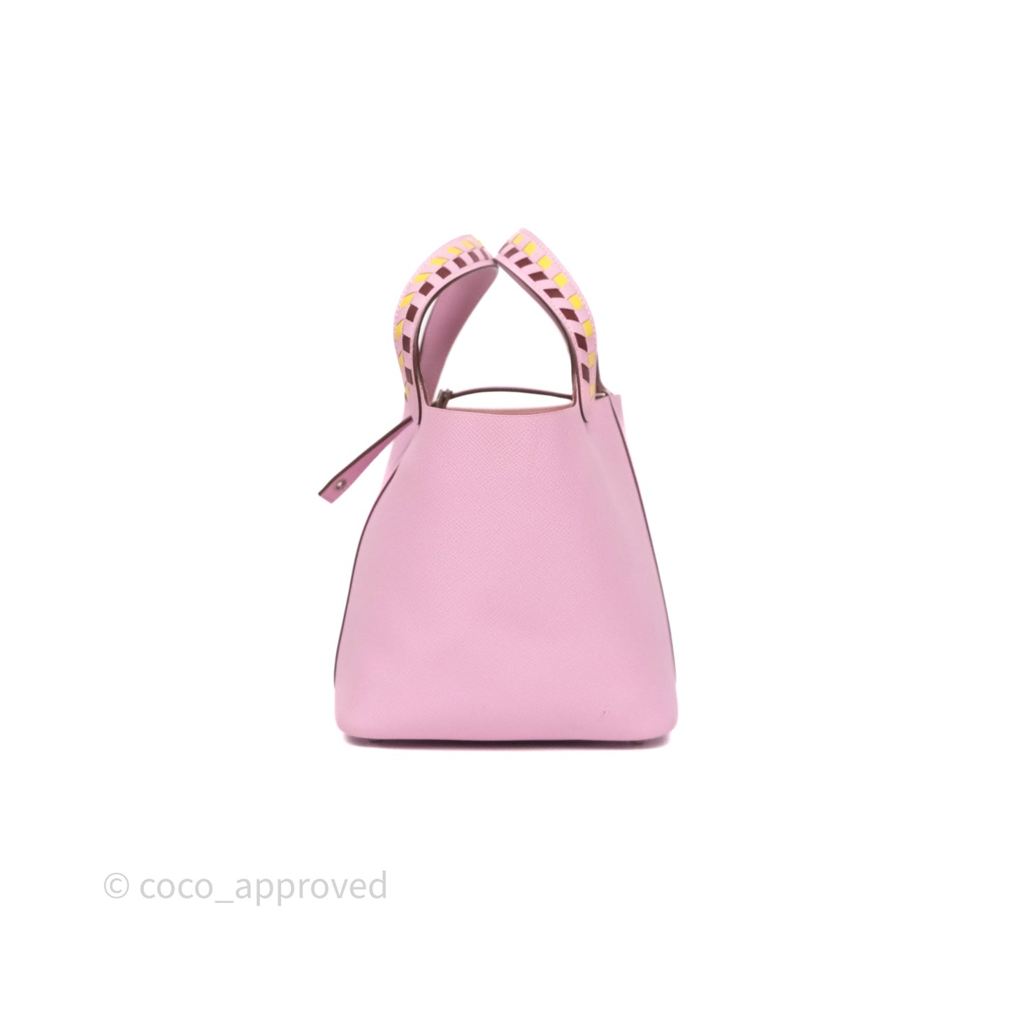 Hermès Tressage De Cuir Picotin Lock 18 Mauve Sylvestre X9/ Jaune de Naples 9O/Rouge H 55 Epsom Palladium Hardware