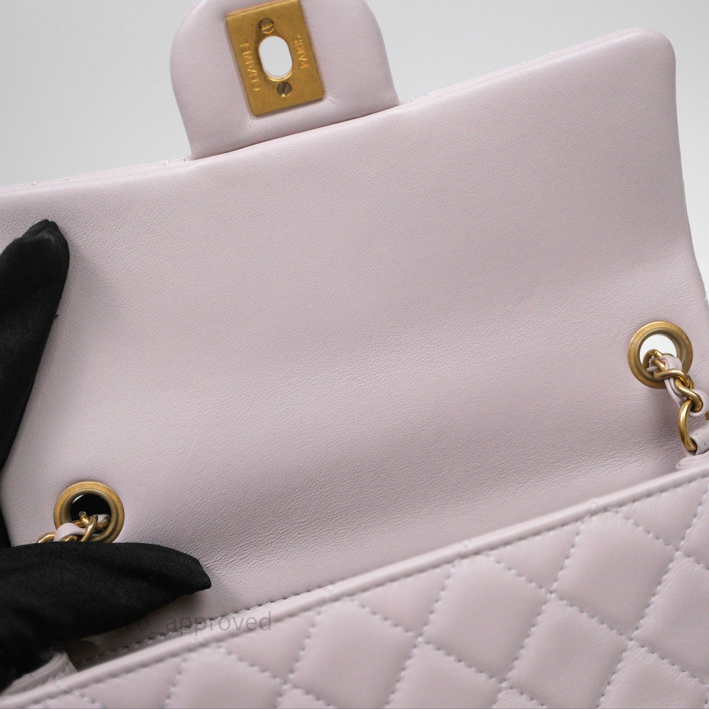 Chanel Mini Rectangular Pearl Crush Lilac Lambskin Aged Gold Hardware