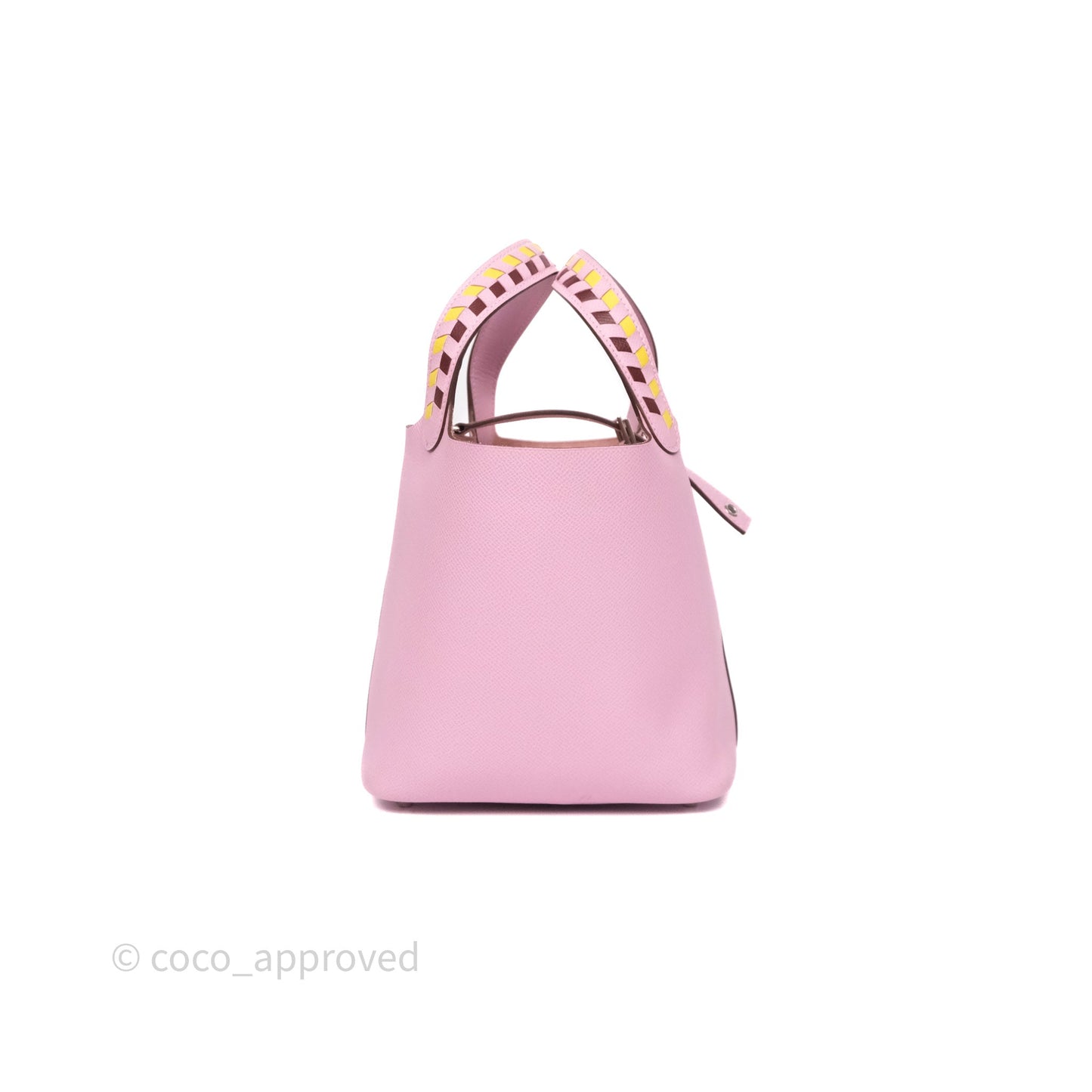 Hermès Tressage De Cuir Picotin Lock 18 Mauve Sylvestre X9/ Jaune de Naples 9O/Rouge H 55 Epsom Palladium Hardware