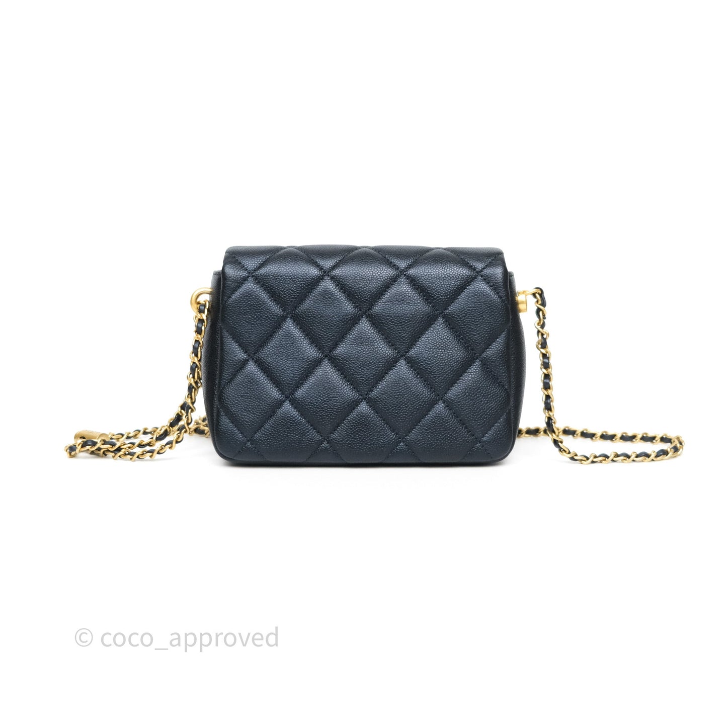 Chanel Quilted My Perfect Mini Iridescent Dark Navy Caviar Aged Gold Hardware 21K