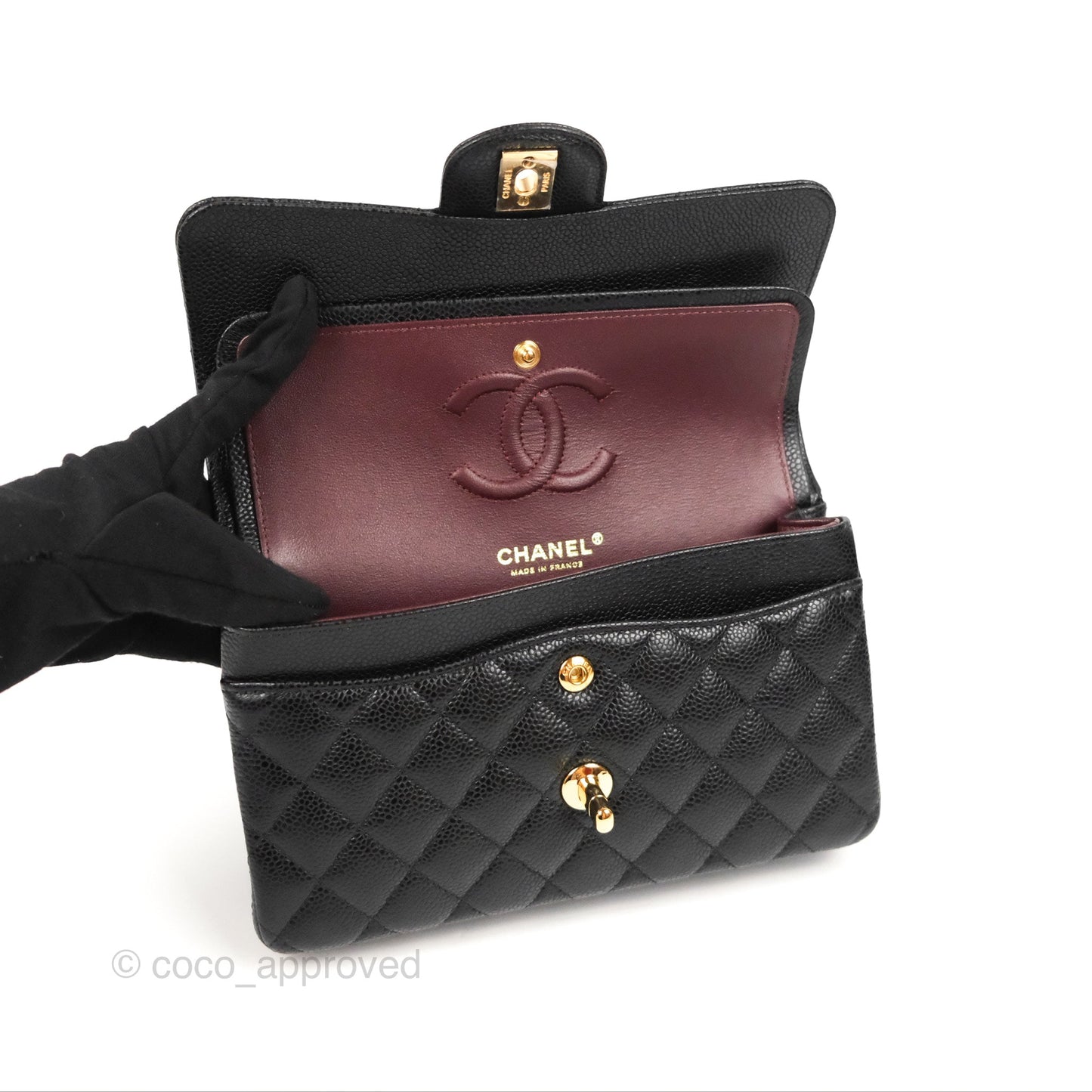 Chanel Small Classic Quilted Flap Black Caviar Gold Hardware