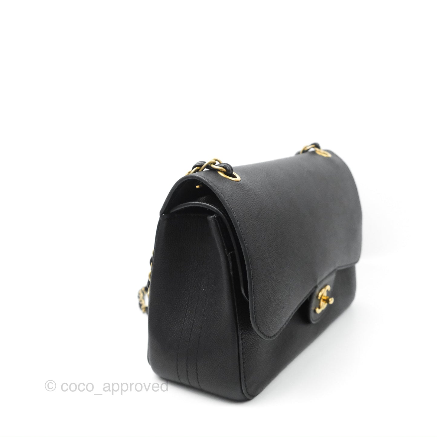 Chanel Pure Jumbo Double Flap Black Caviar Aged Gold Hardware