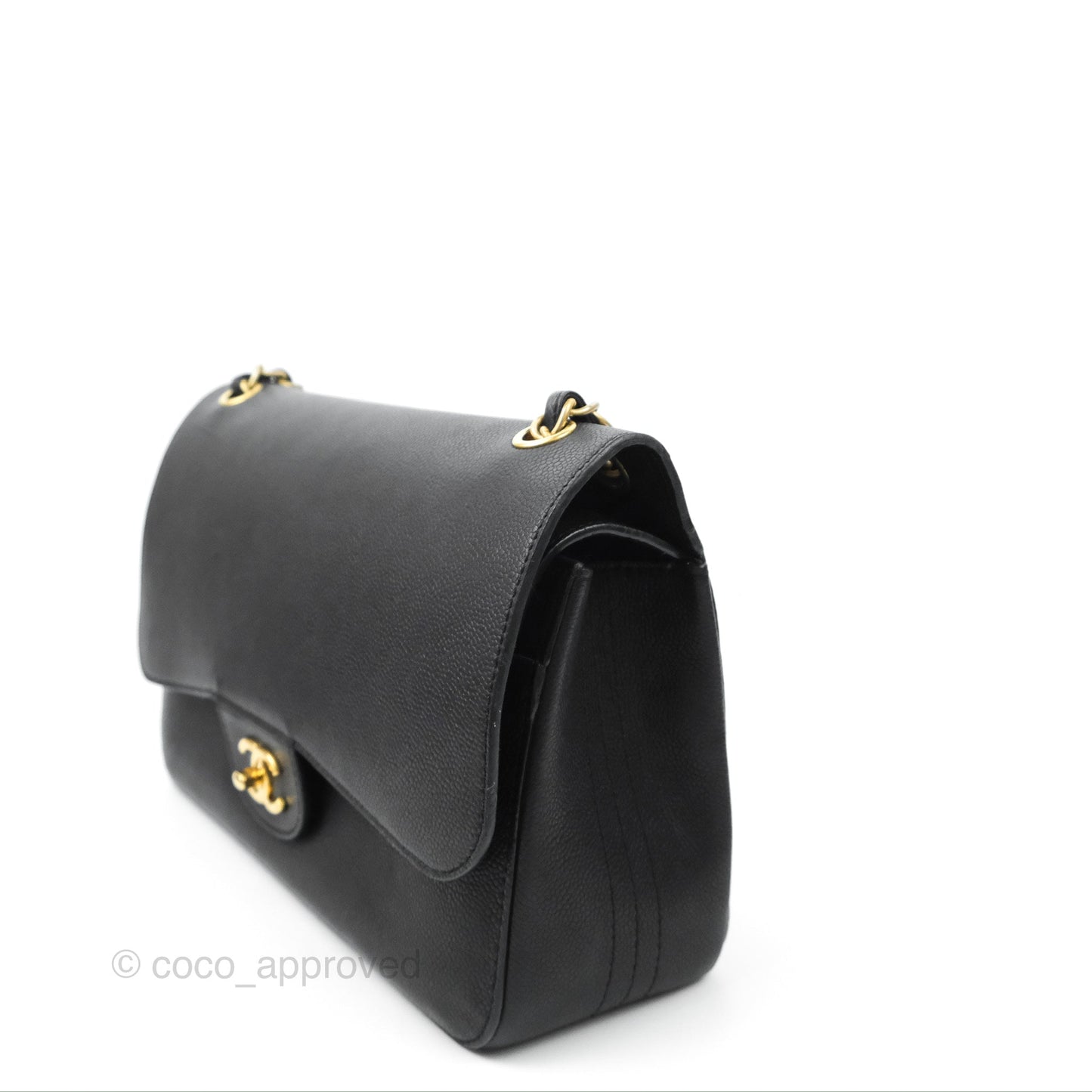 Chanel Pure Jumbo Double Flap Black Caviar Aged Gold Hardware
