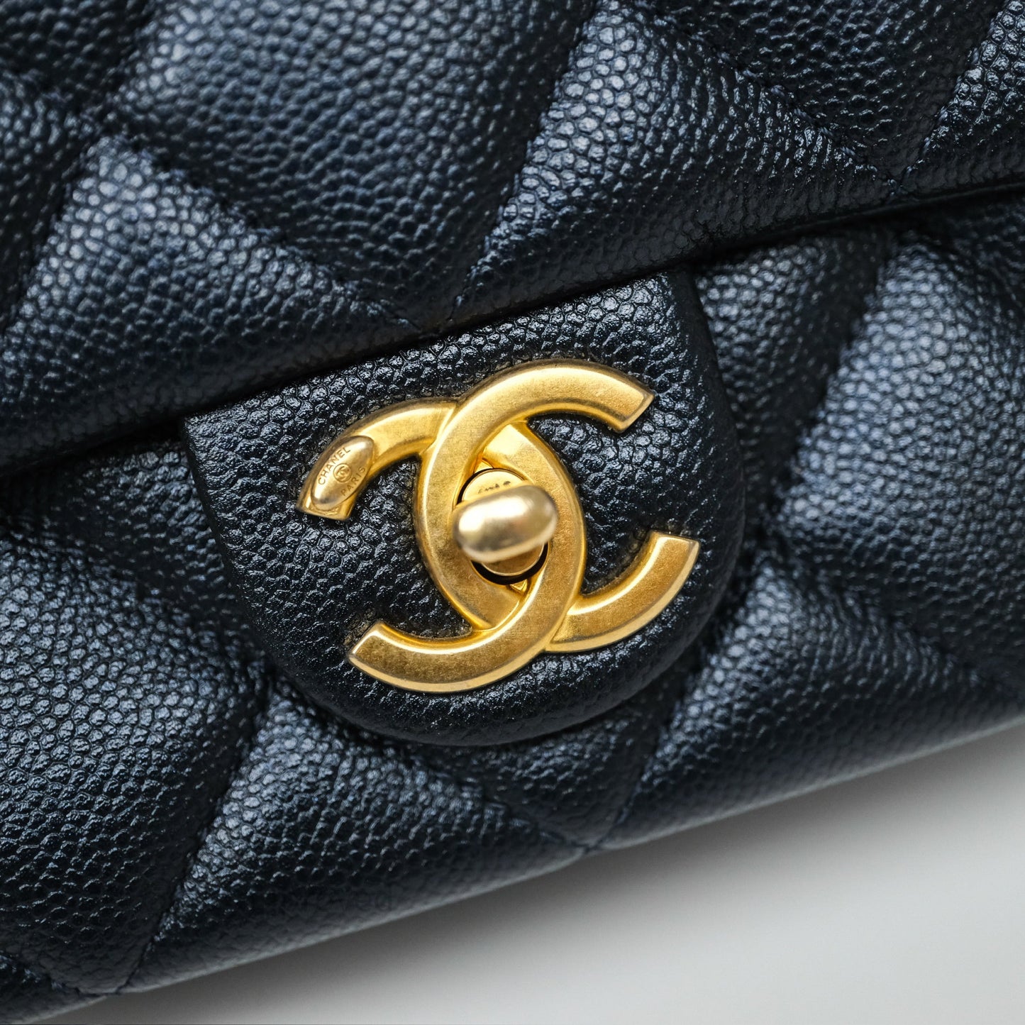 Chanel Quilted My Perfect Mini Iridescent Dark Navy Caviar Aged Gold Hardware 21K