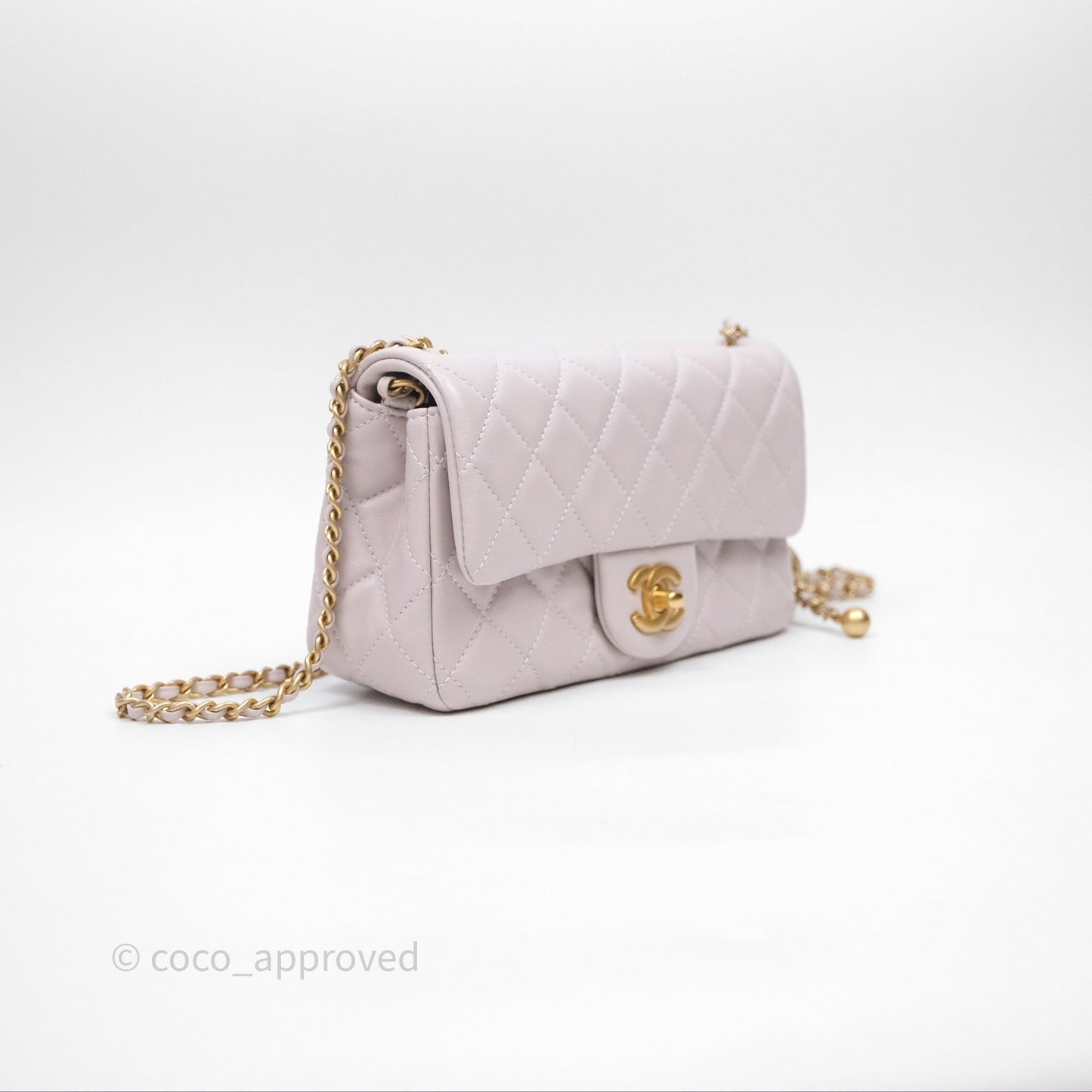 Chanel Mini Rectangular Pearl Crush Lilac Lambskin Aged Gold Hardware