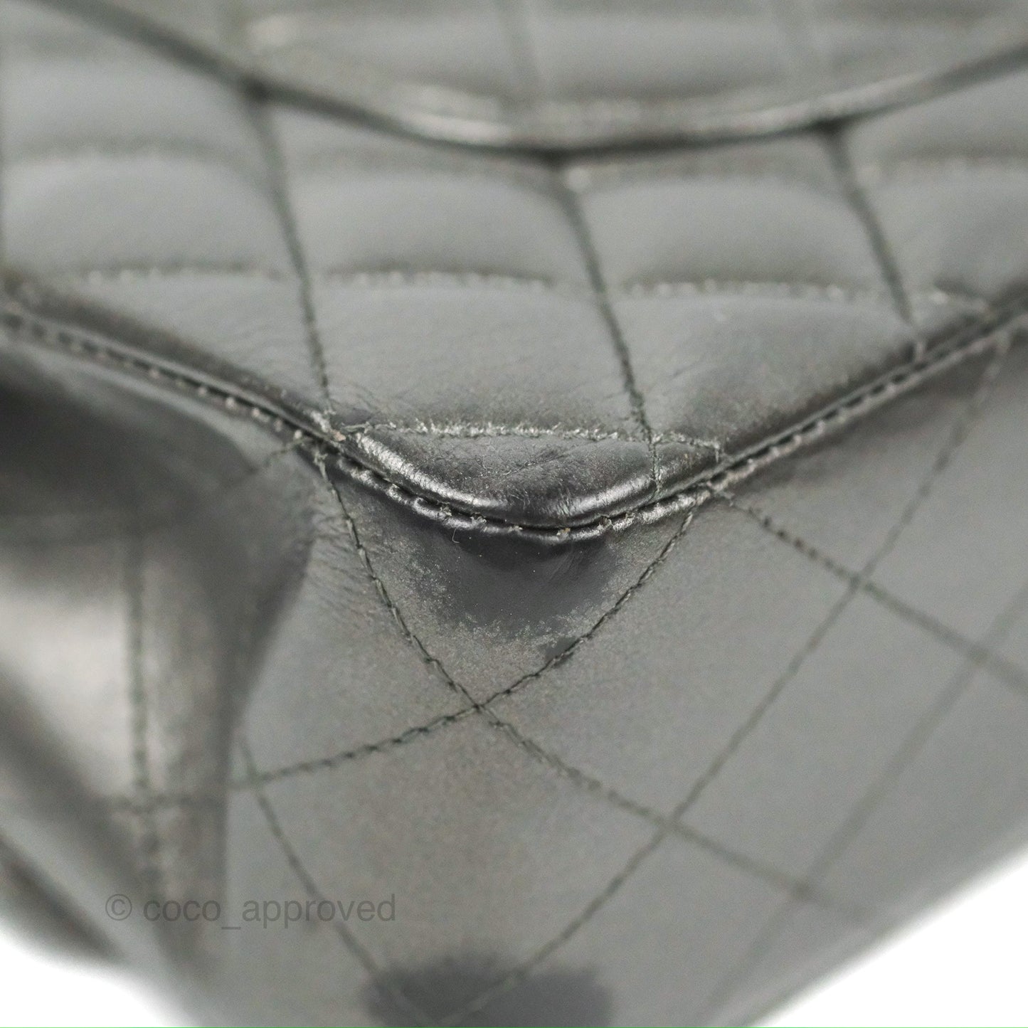 Chanel Classic M/L Medium Flap Quilted Metallic Grey Lambskin Gun Metal