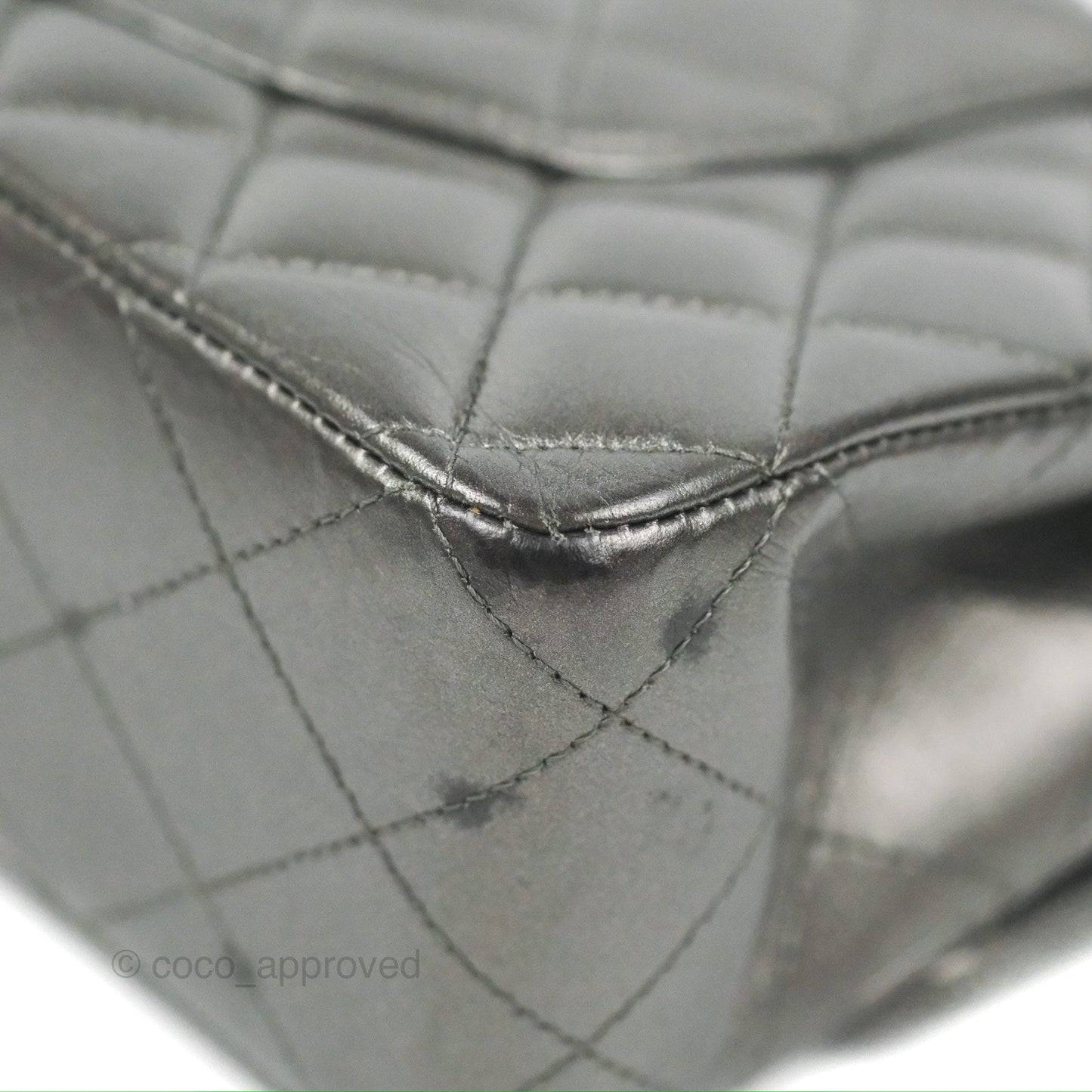 Chanel Classic M/L Medium Flap Quilted Metallic Grey Lambskin Gun Metal