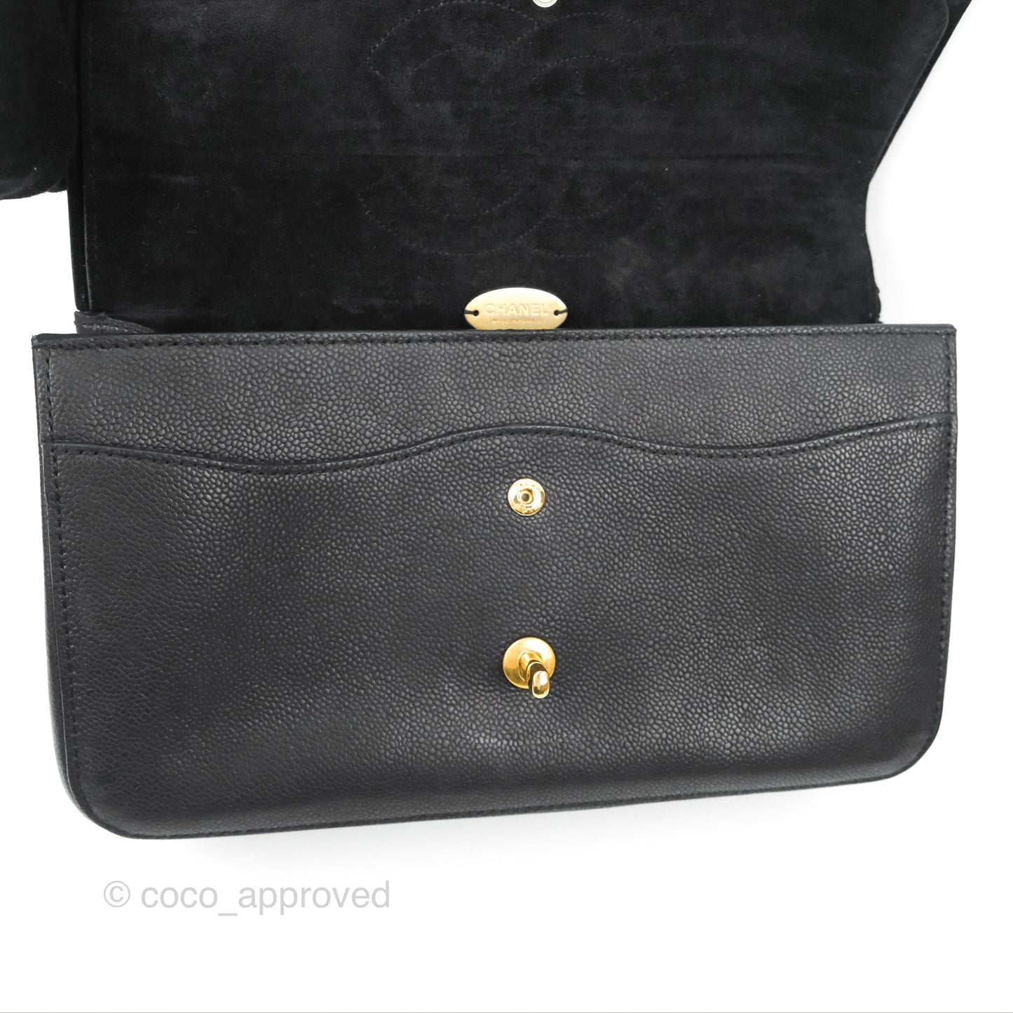 Chanel Pure Jumbo Double Flap Black Caviar Aged Gold Hardware