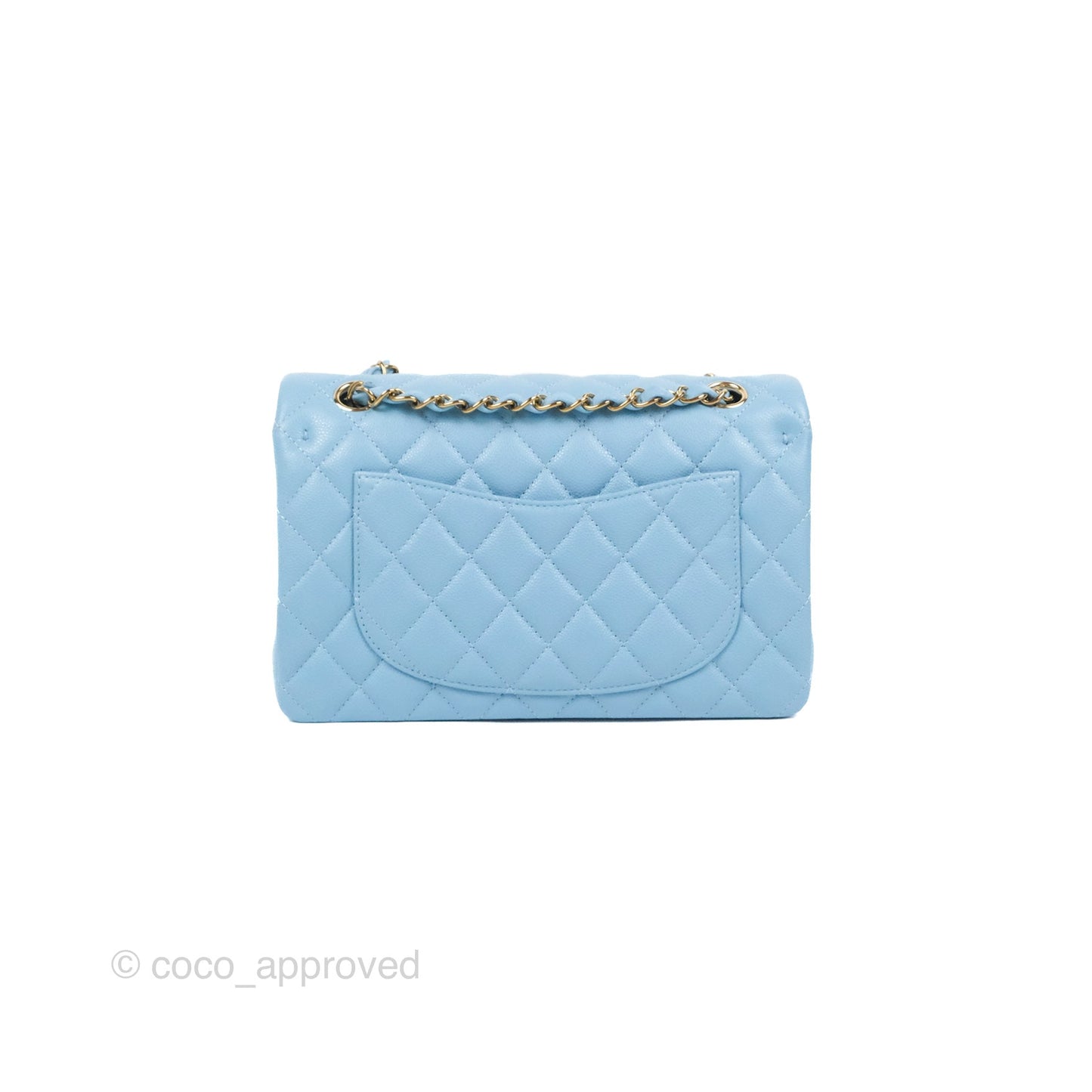 Chanel Small Classic Quilted Flap Light Blue Caviar Gold Hardware