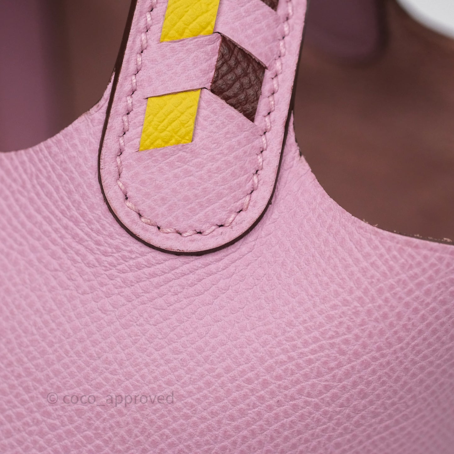 Hermès Tressage De Cuir Picotin Lock 18 Mauve Sylvestre X9/ Jaune de Naples 9O/Rouge H 55 Epsom Palladium Hardware