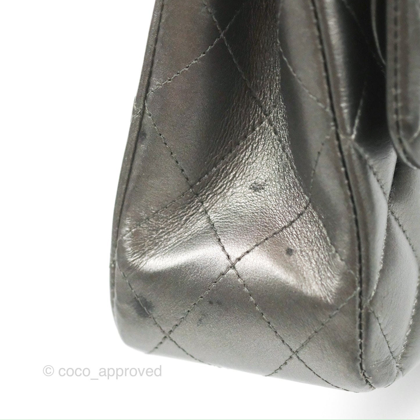 Chanel Classic M/L Medium Flap Quilted Metallic Grey Lambskin Gun Metal