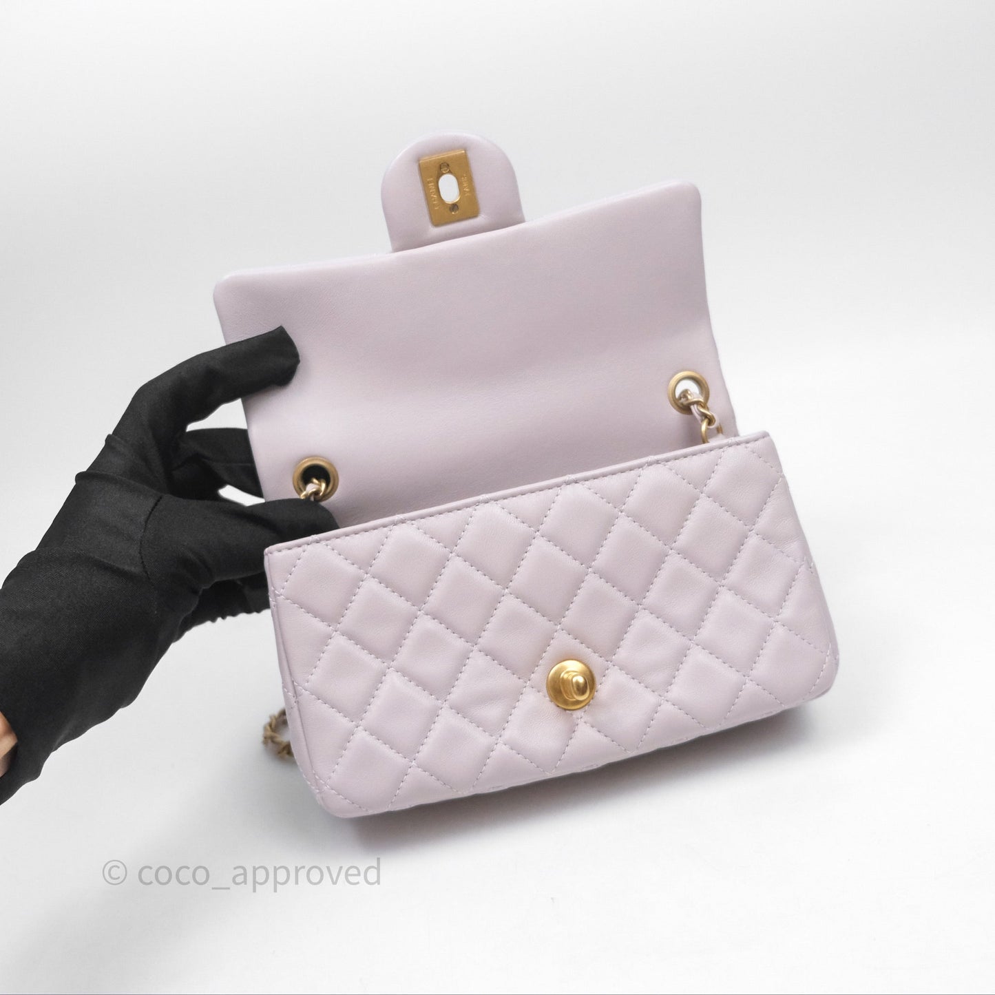 Chanel Mini Rectangular Pearl Crush Lilac Lambskin Aged Gold Hardware