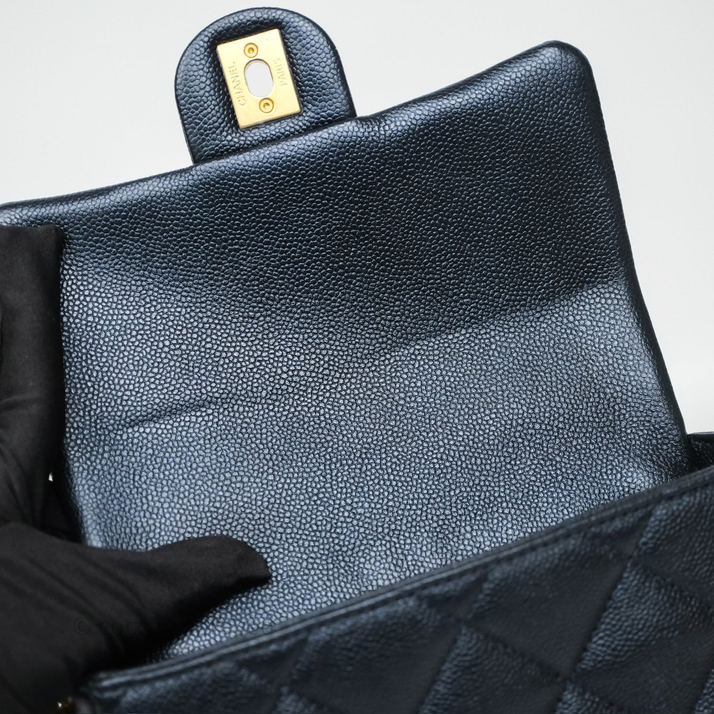 Chanel Quilted My Perfect Mini Iridescent Dark Navy Caviar Aged Gold Hardware 21K
