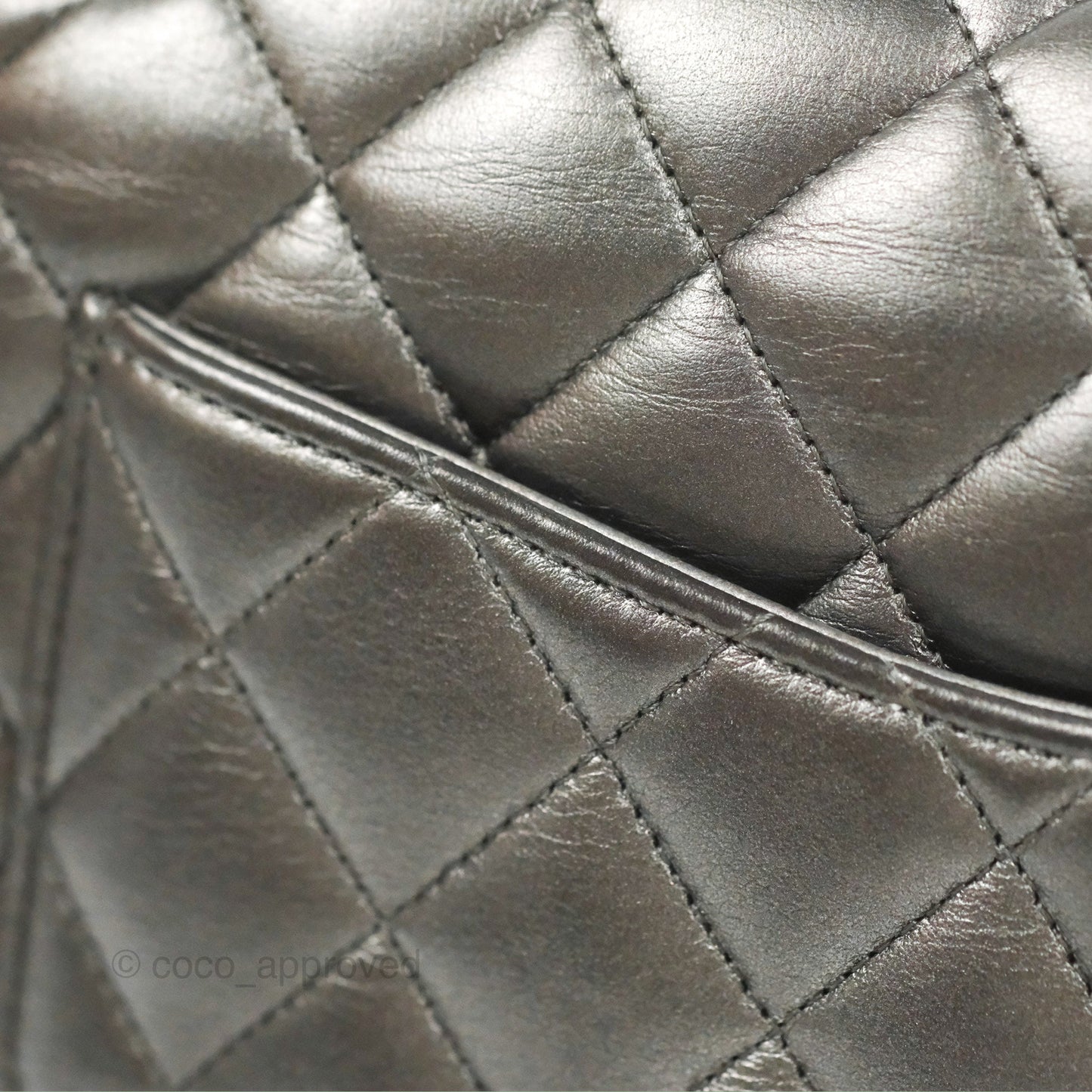 Chanel Classic M/L Medium Flap Quilted Metallic Grey Lambskin Gun Metal