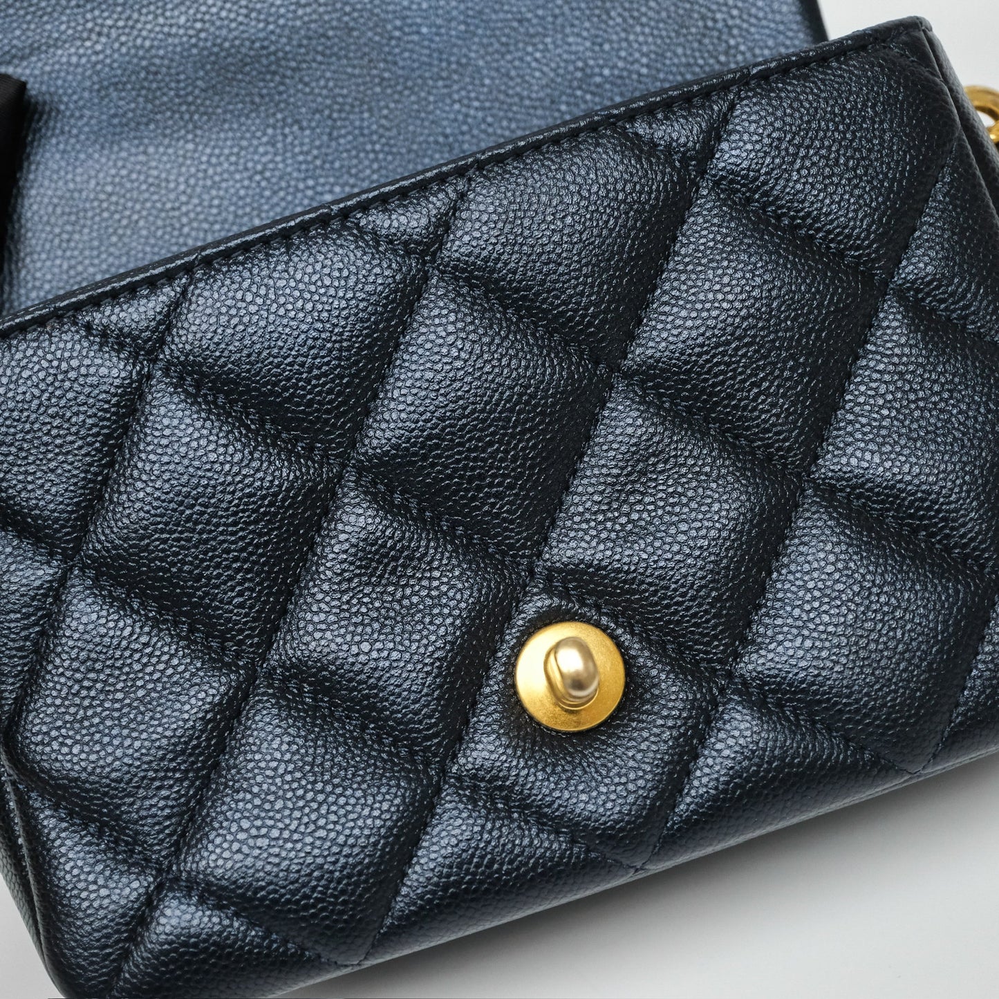 Chanel Quilted My Perfect Mini Iridescent Dark Navy Caviar Aged Gold Hardware 21K