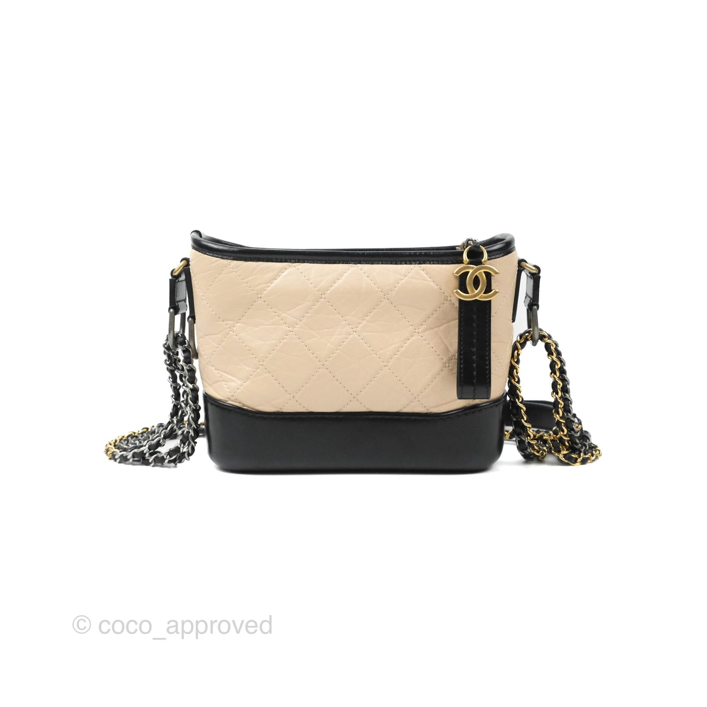 Chanel Quilted Small Gabrielle Hobo Black Beige Aged Calfskin Mixed Hardware