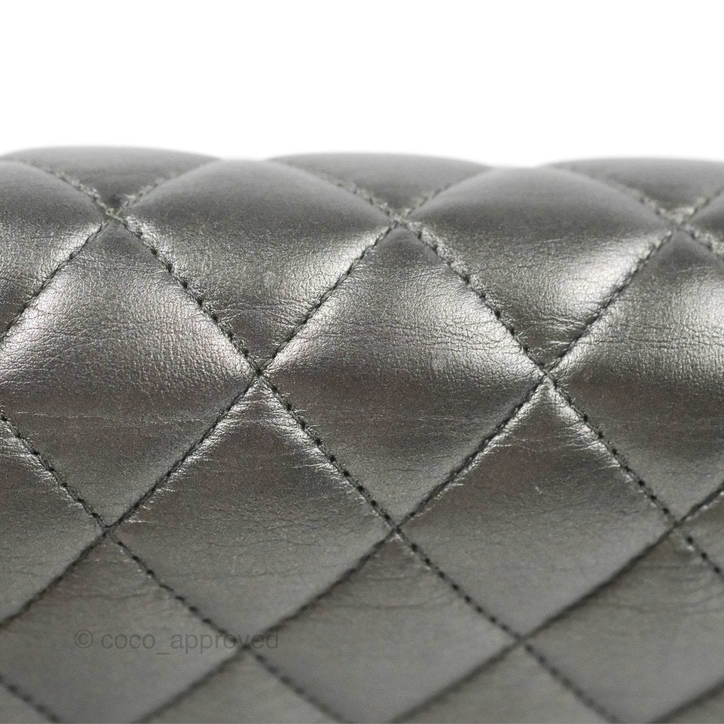 Chanel Classic M/L Medium Flap Quilted Metallic Grey Lambskin Gun Metal