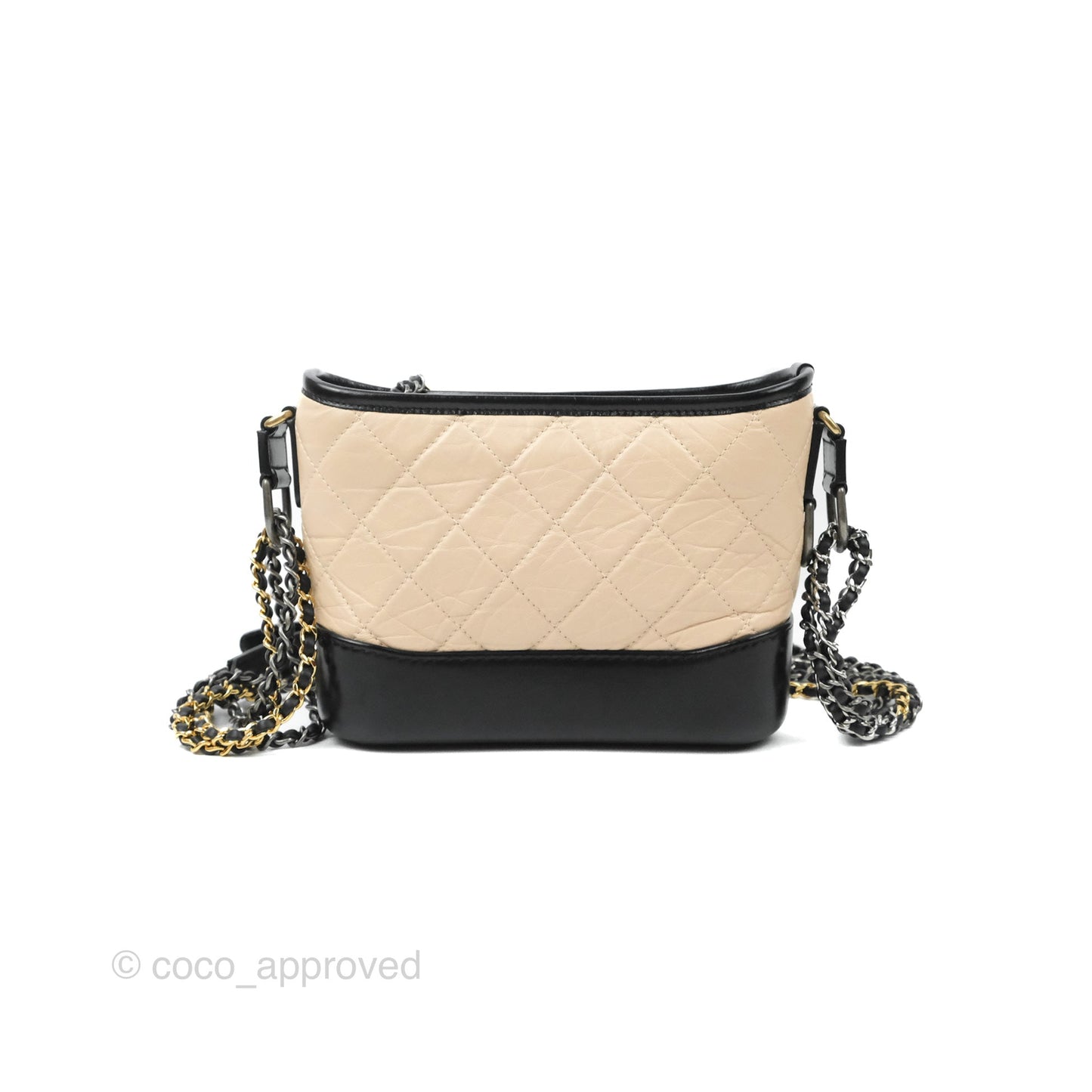 Chanel Quilted Small Gabrielle Hobo Black Beige Aged Calfskin Mixed Hardware