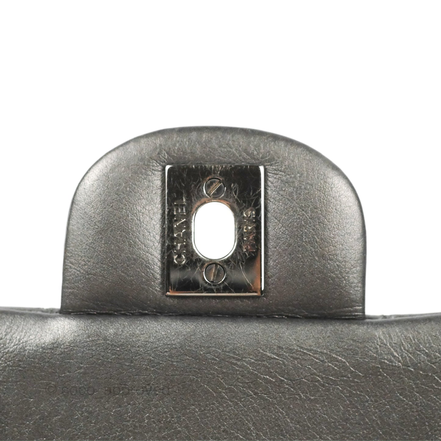 Chanel Classic M/L Medium Flap Quilted Metallic Grey Lambskin Gun Metal
