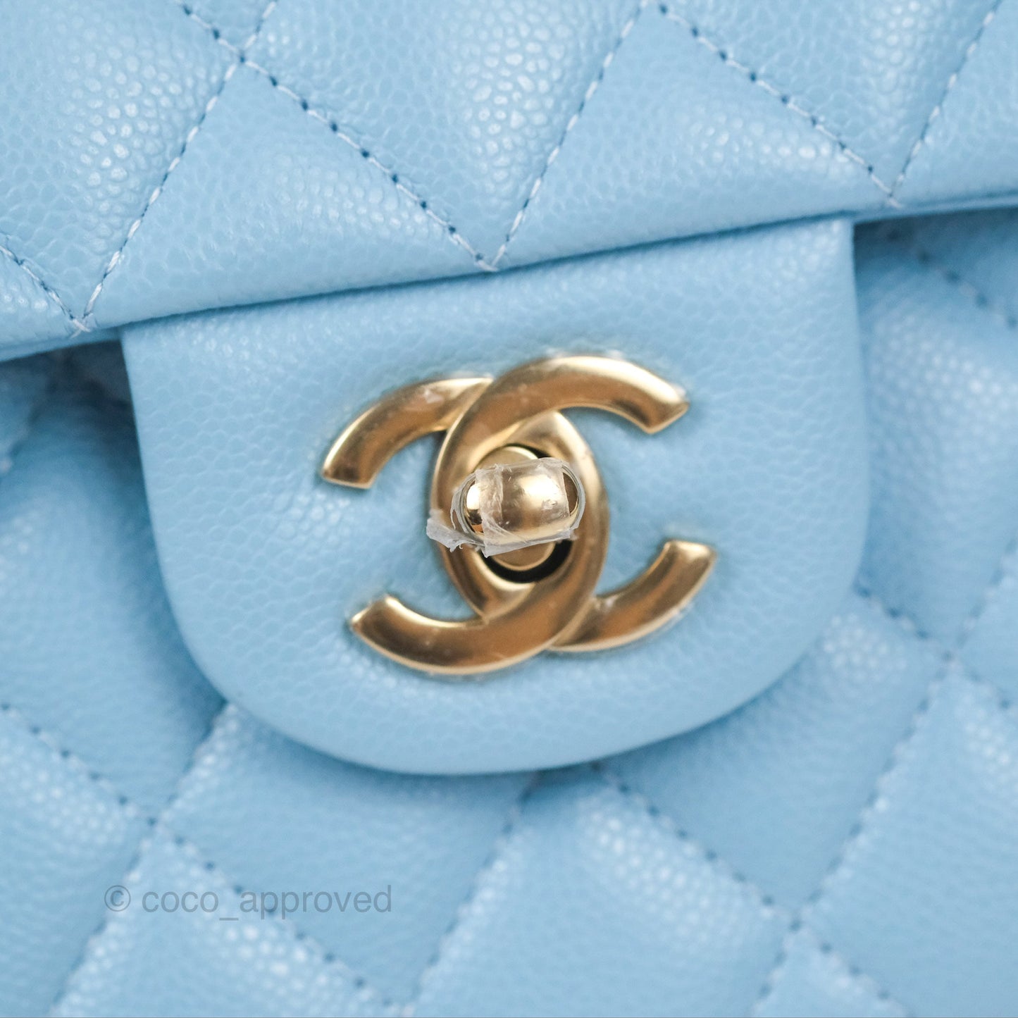 Chanel Small Classic Quilted Flap Light Blue Caviar Gold Hardware