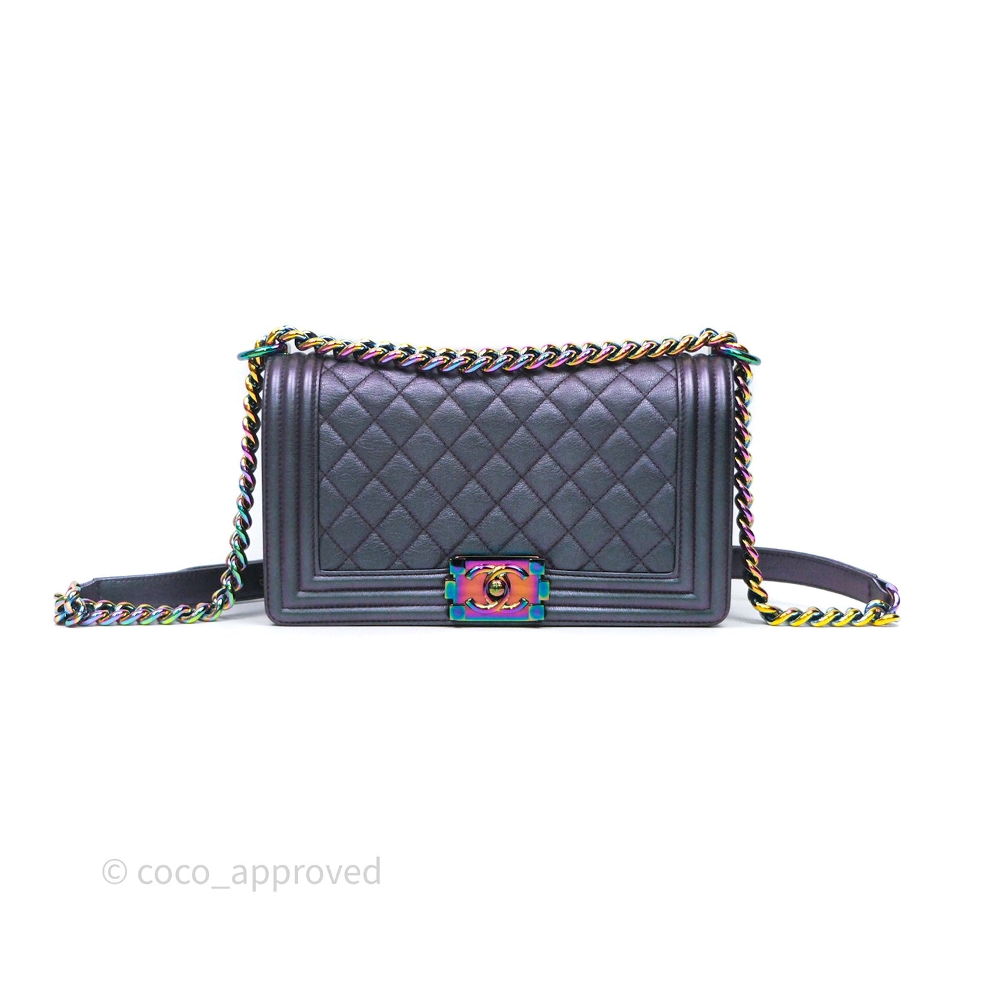Chanel Boy Medium Quilted Boy Purple Mermaid Iridescent Calfskin