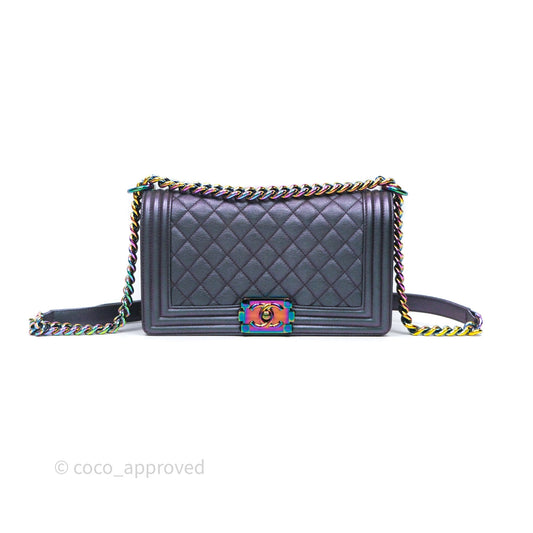 Chanel Boy Medium Quilted Boy Purple Mermaid Iridescent Calfskin