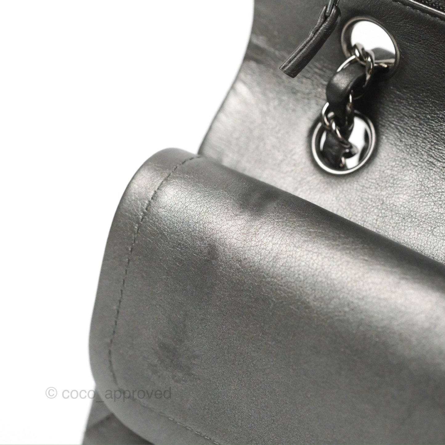 Chanel Classic M/L Medium Flap Quilted Metallic Grey Lambskin Gun Metal
