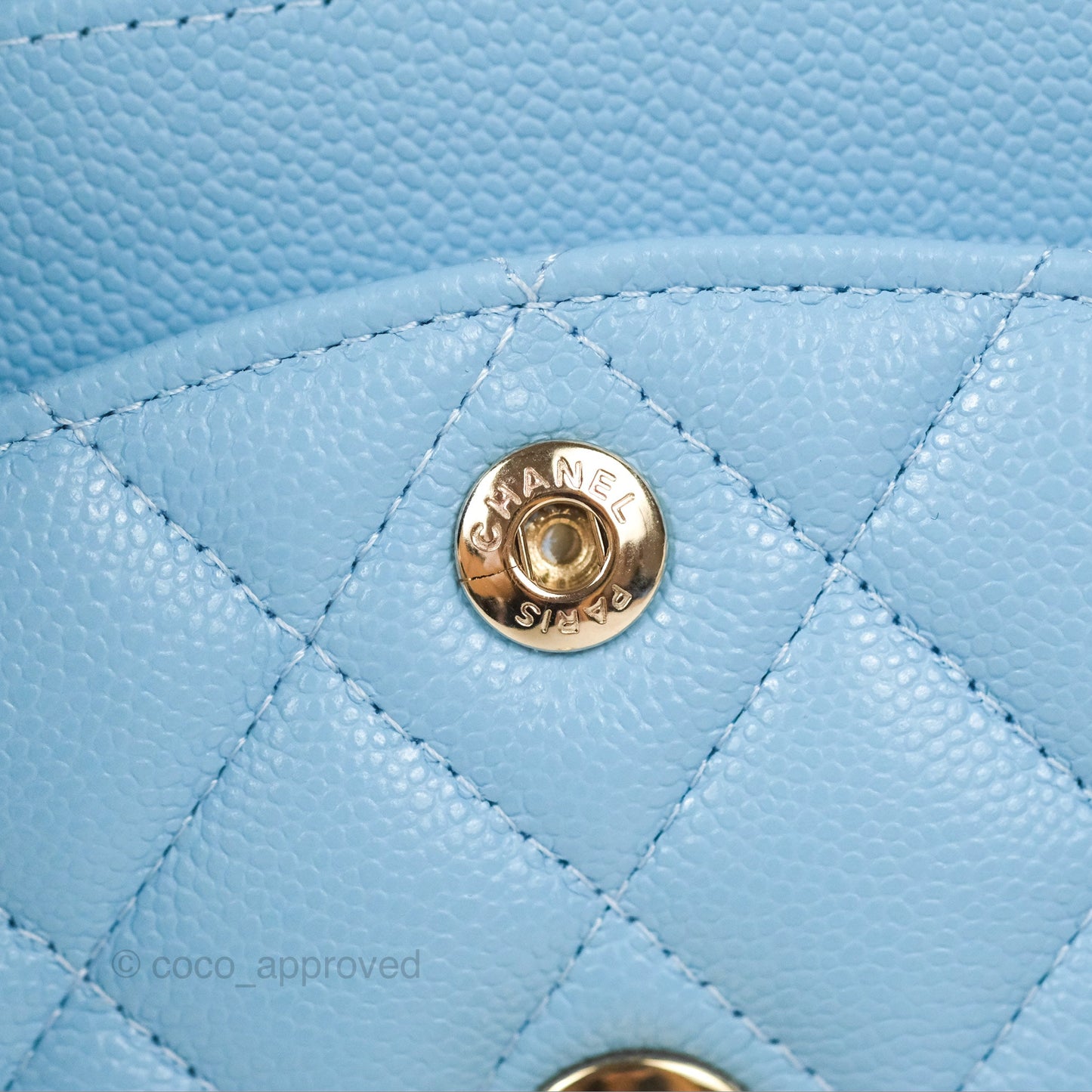 Chanel Small Classic Quilted Flap Light Blue Caviar Gold Hardware