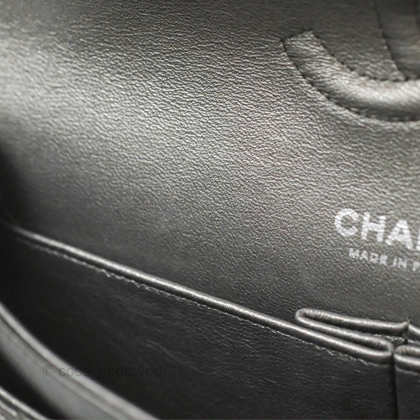 Chanel Classic M/L Medium Flap Quilted Metallic Grey Lambskin Gun Metal