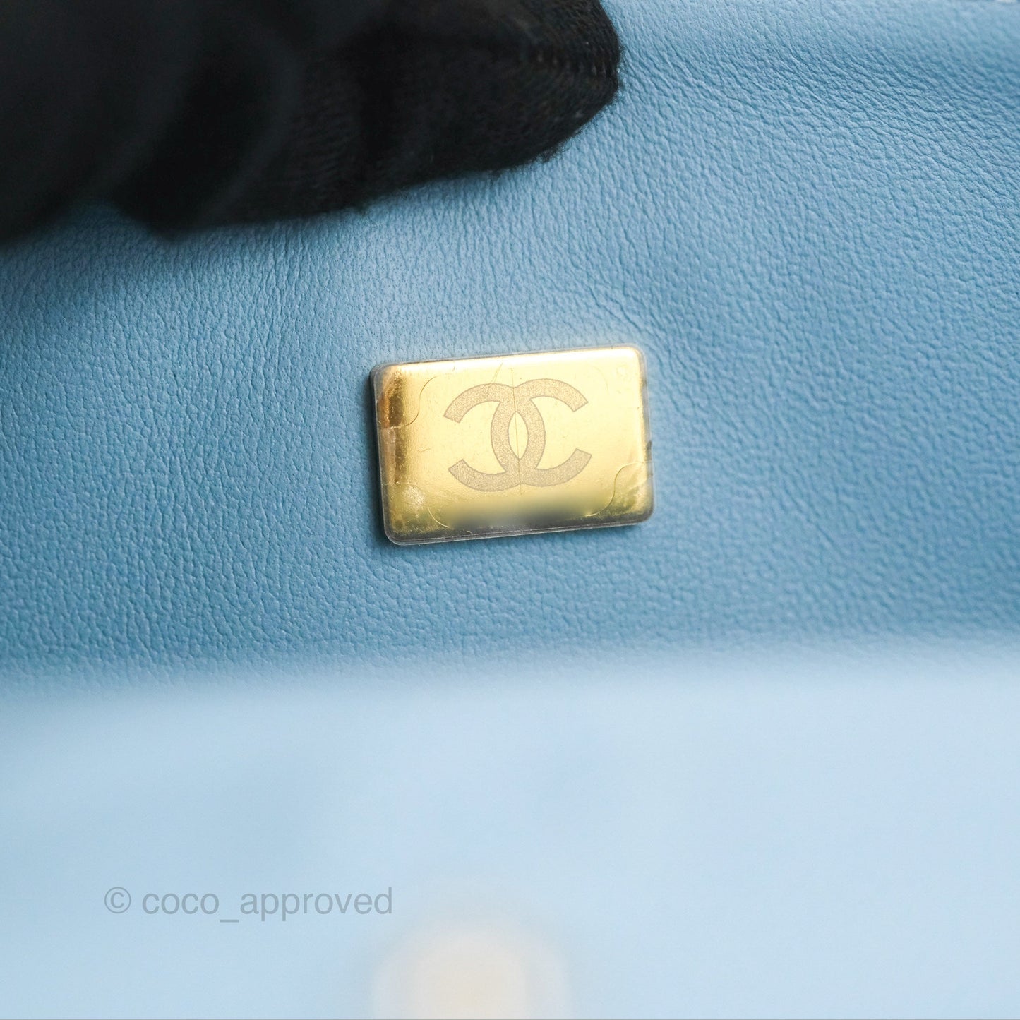 Chanel Small Classic Quilted Flap Light Blue Caviar Gold Hardware