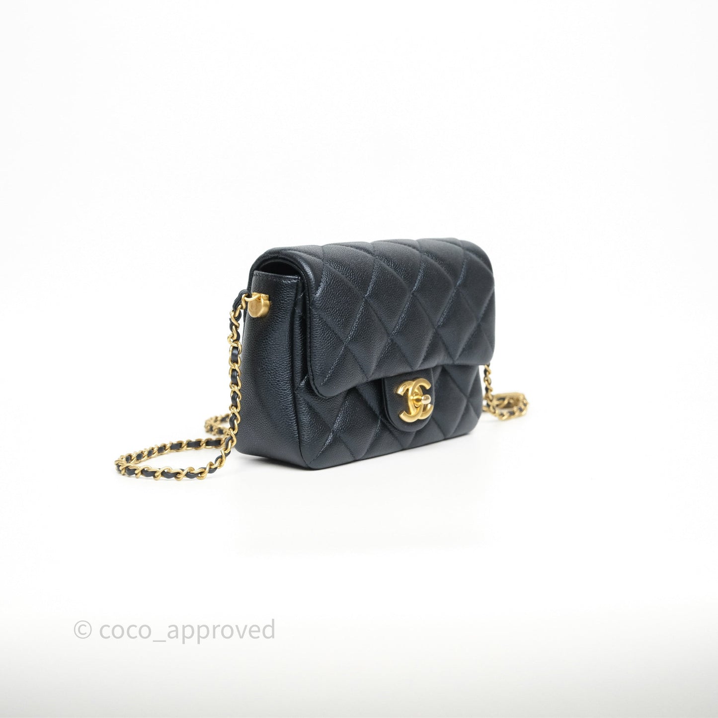 Chanel Quilted My Perfect Mini Iridescent Dark Navy Caviar Aged Gold Hardware 21K