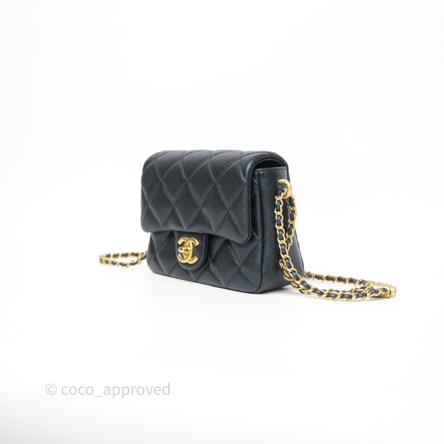 Chanel Quilted My Perfect Mini Iridescent Dark Navy Caviar Aged Gold Hardware 21K