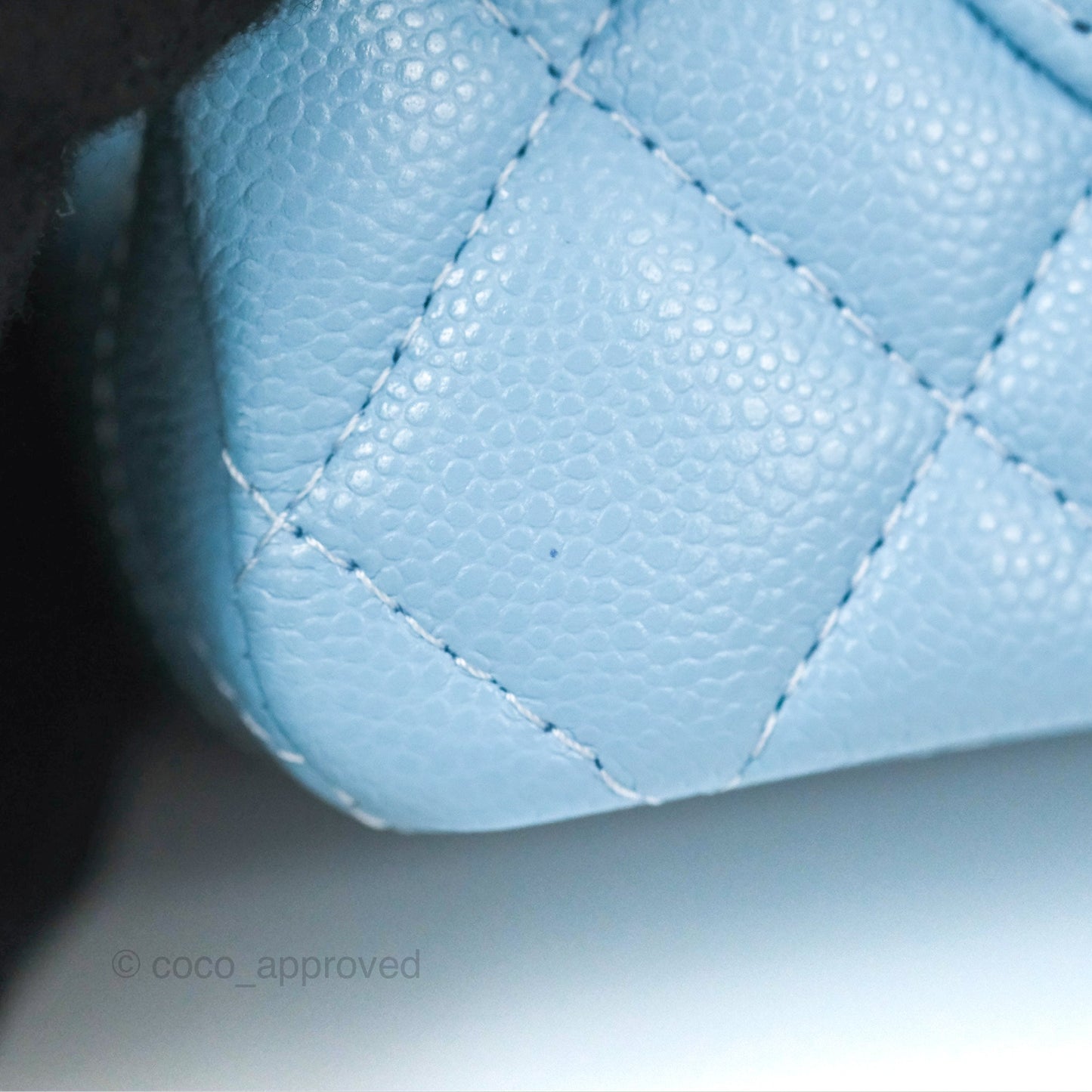 Chanel Small Classic Quilted Flap Light Blue Caviar Gold Hardware