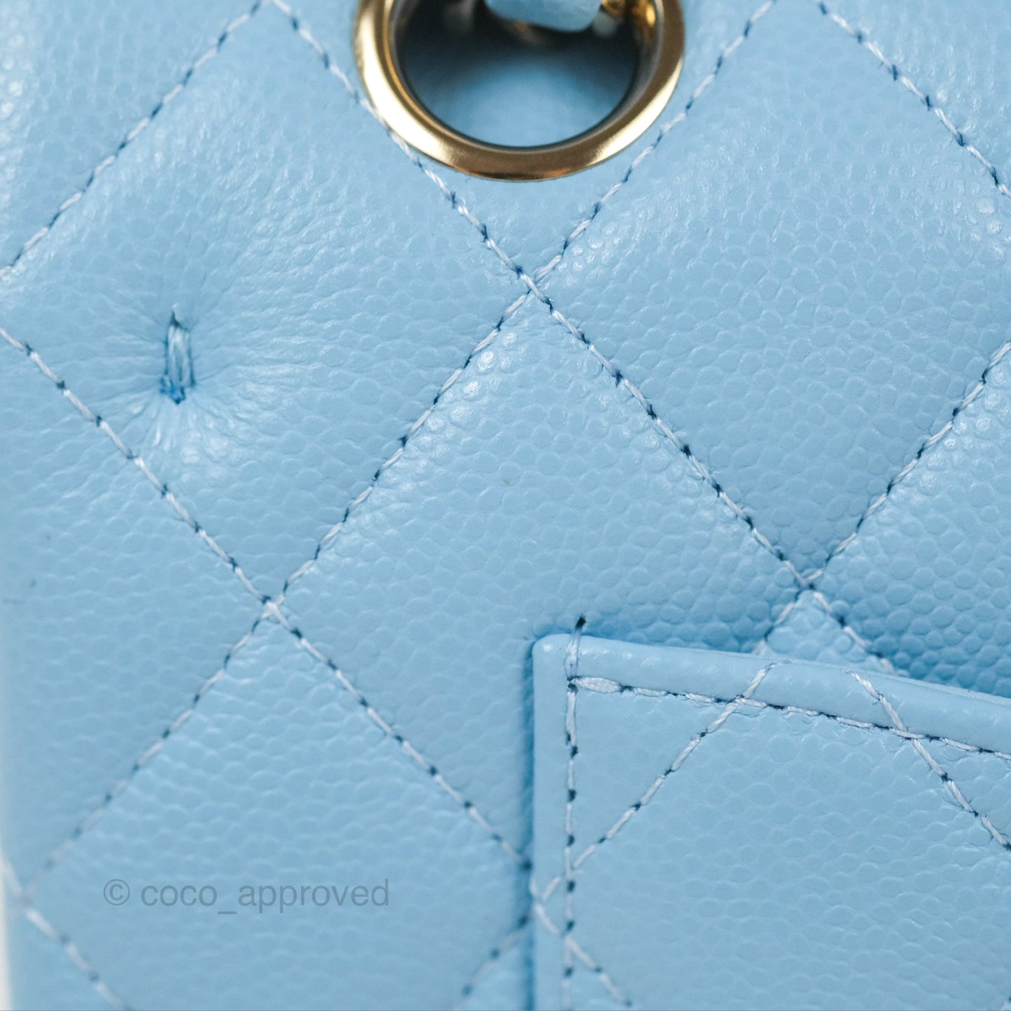 Chanel Small Classic Quilted Flap Light Blue Caviar Gold Hardware