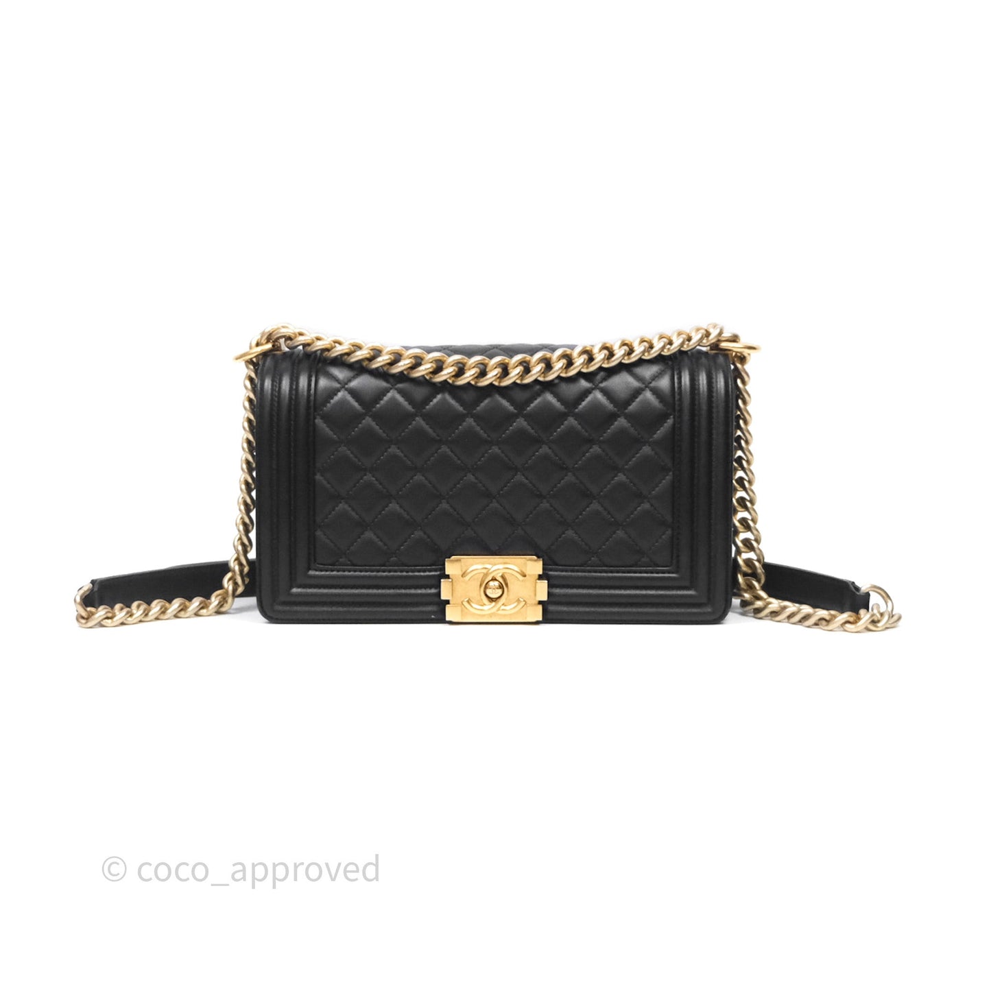 Chanel Medium Boy Quilted Black Calfskin Aged Gold Hardware