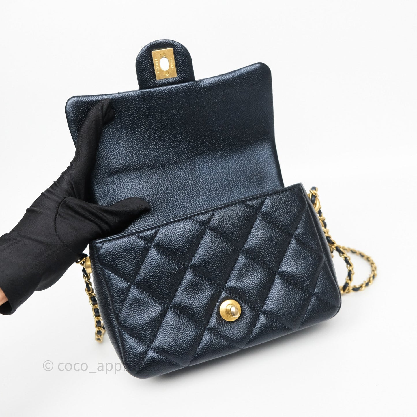 Chanel Quilted My Perfect Mini Iridescent Dark Navy Caviar Aged Gold Hardware 21K