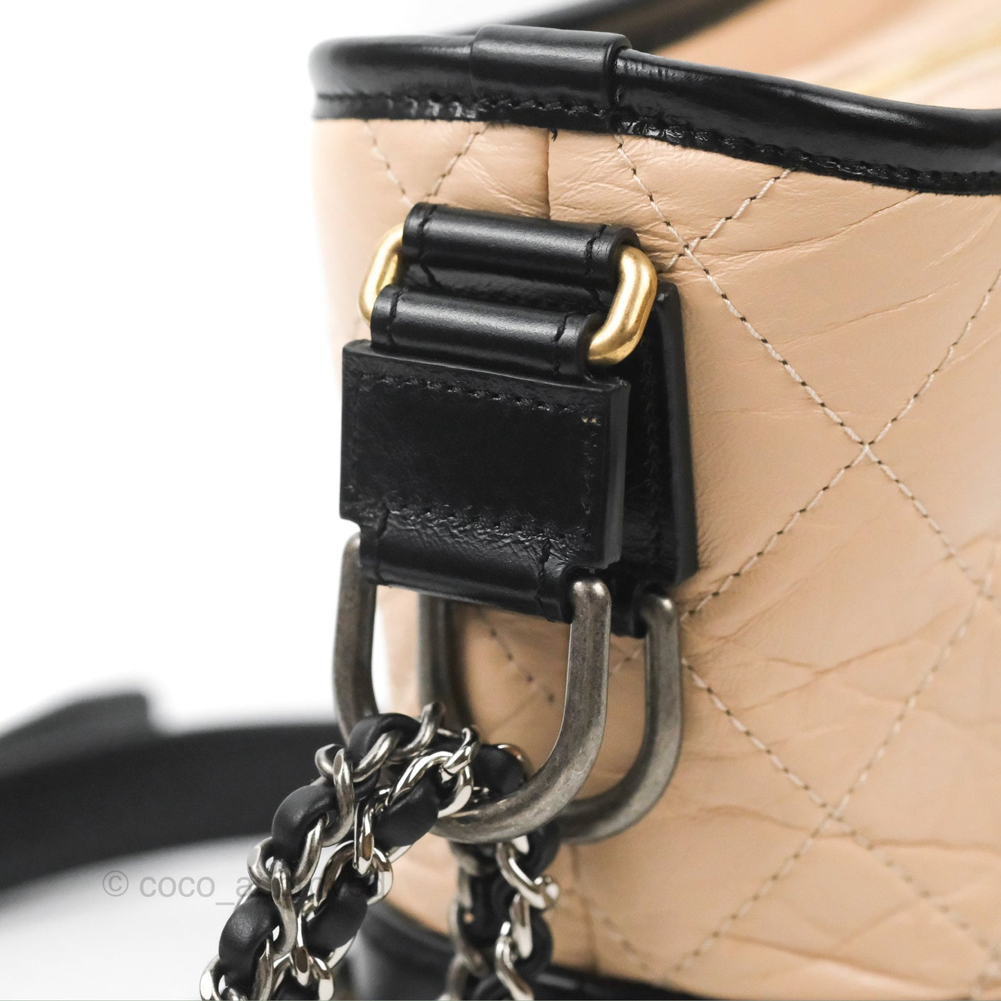 Chanel Quilted Small Gabrielle Hobo Black Beige Aged Calfskin Mixed Hardware