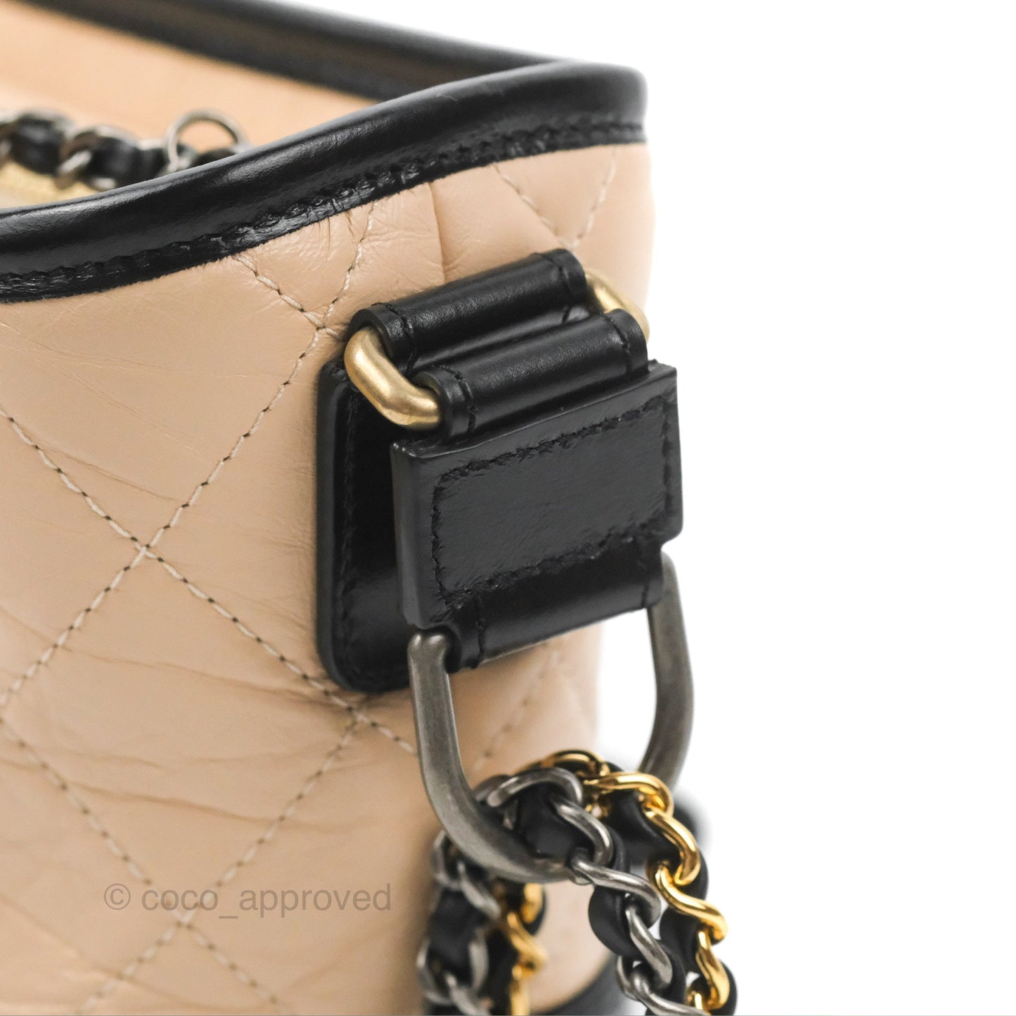 Chanel Quilted Small Gabrielle Hobo Black Beige Aged Calfskin Mixed Hardware