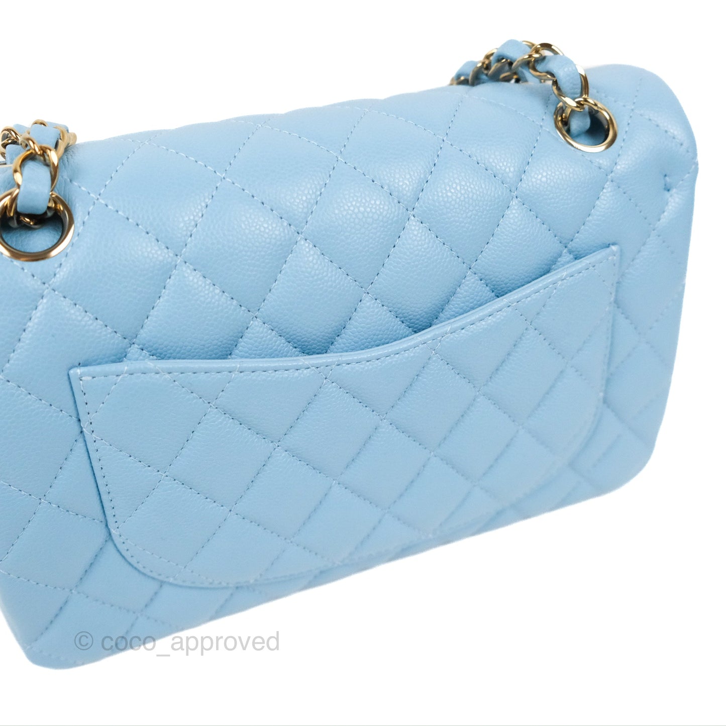Chanel Small Classic Quilted Flap Light Blue Caviar Gold Hardware