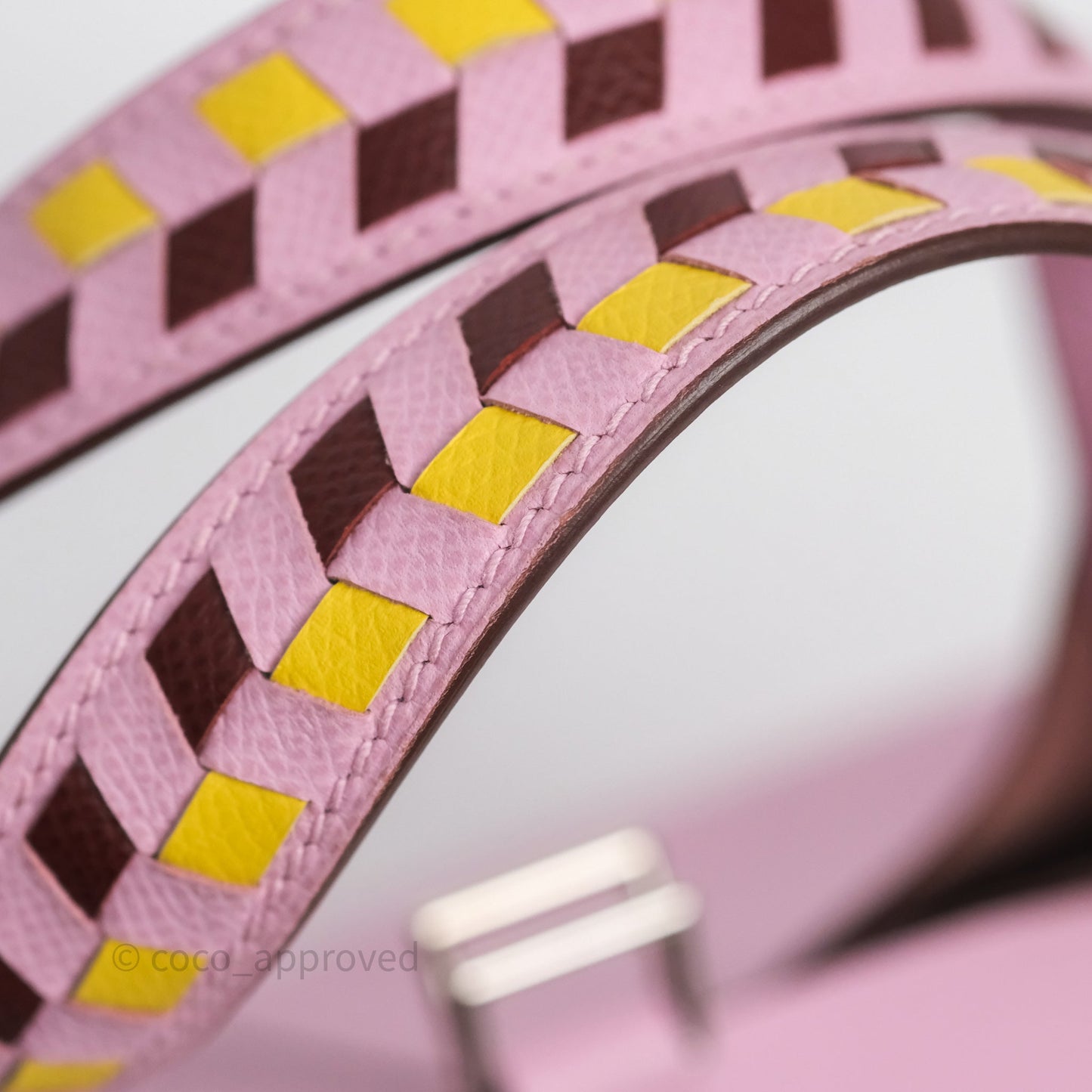 Hermès Tressage De Cuir Picotin Lock 18 Mauve Sylvestre X9/ Jaune de Naples 9O/Rouge H 55 Epsom Palladium Hardware