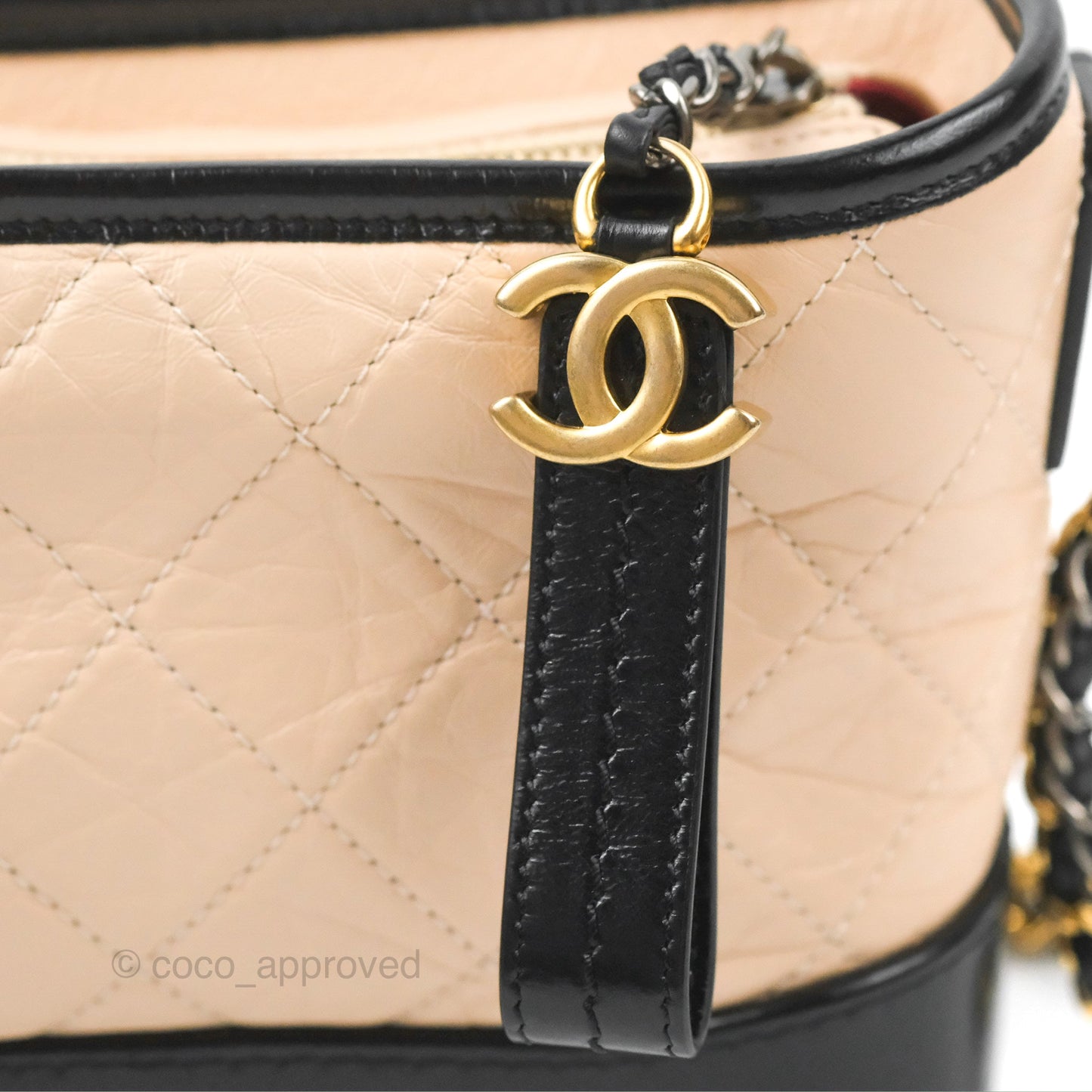Chanel Quilted Small Gabrielle Hobo Black Beige Aged Calfskin Mixed Hardware