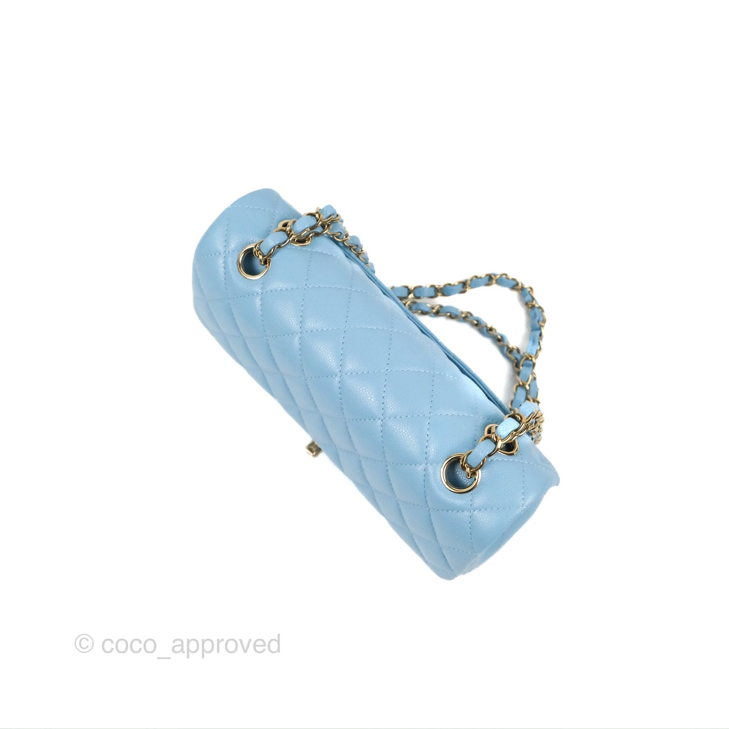 Chanel Small Classic Quilted Flap Light Blue Caviar Gold Hardware
