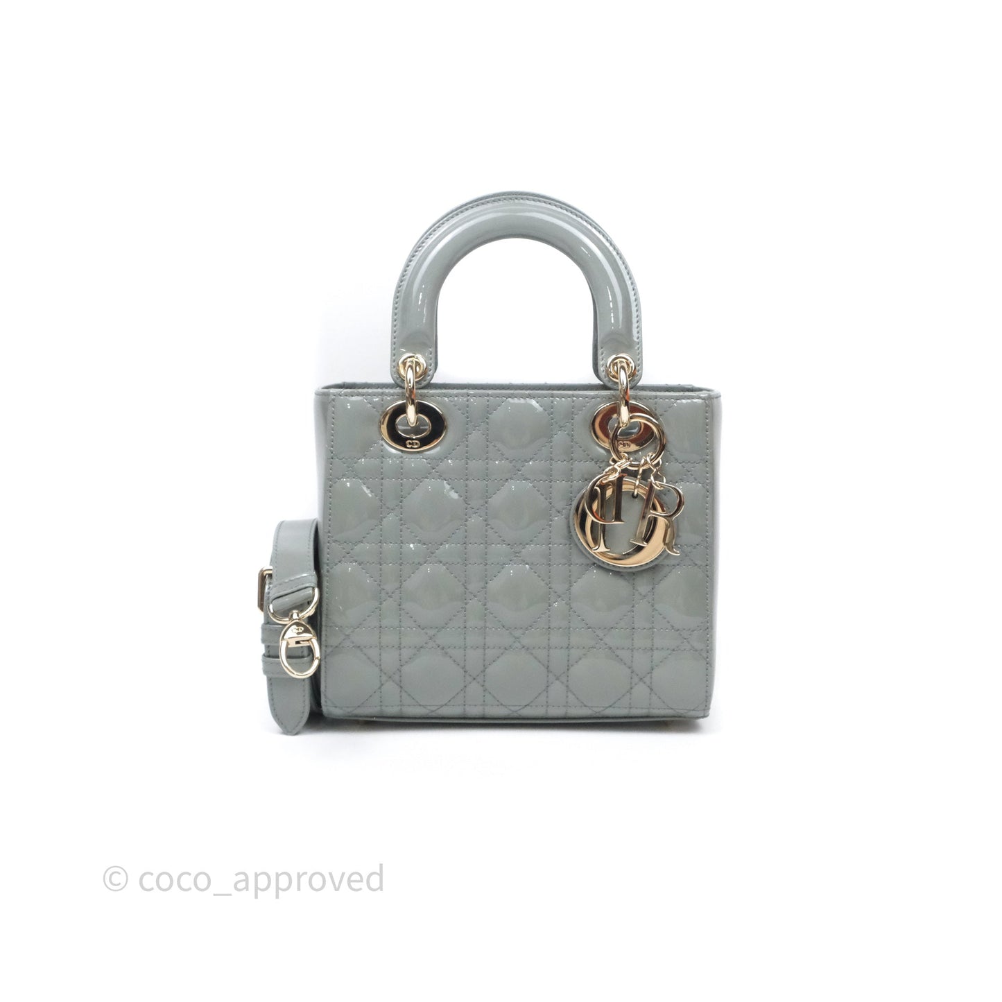 Christian Dior Lady Dior Green Grey Patent Cannage Gold Hardware