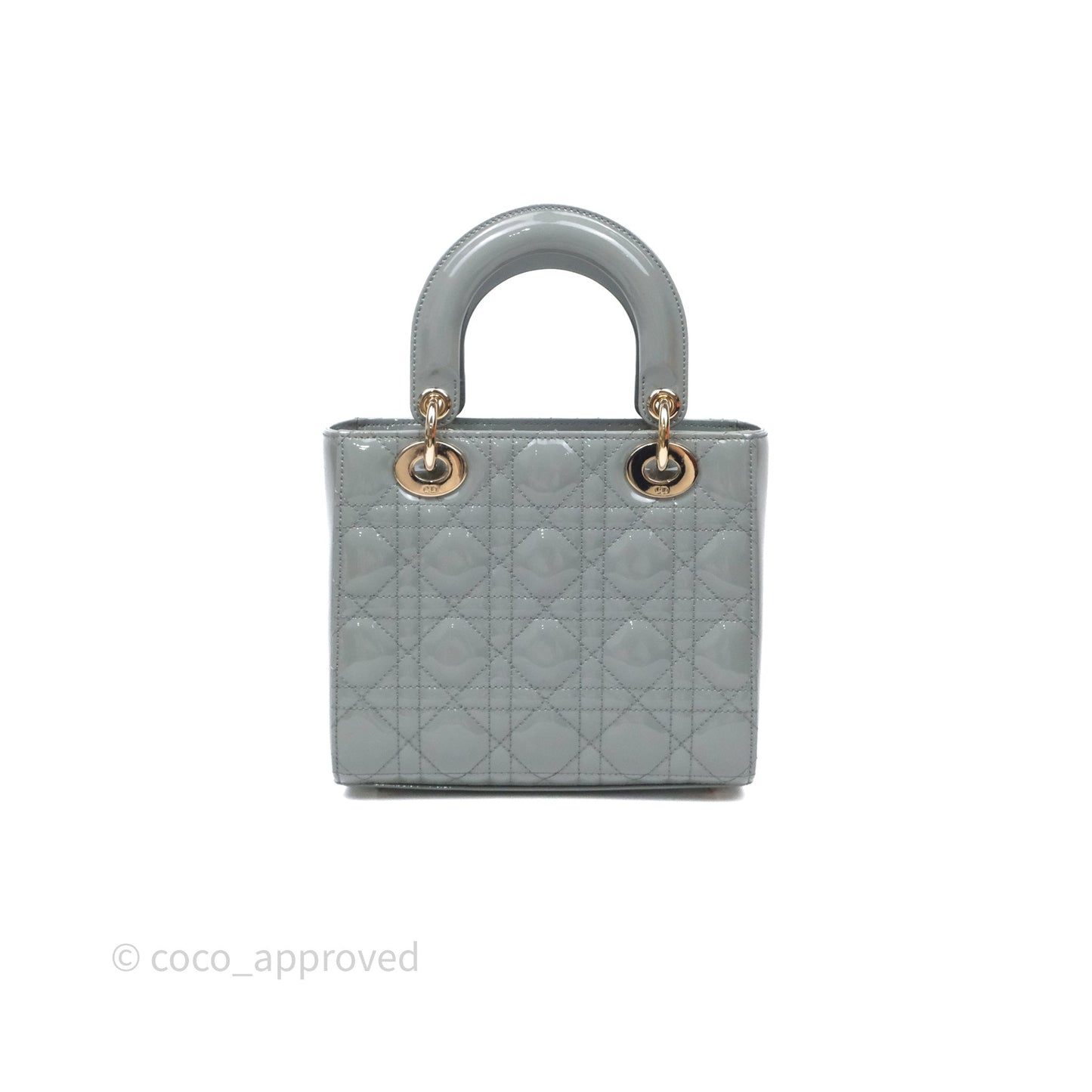 Christian Dior Lady Dior Green Grey Patent Cannage Gold Hardware